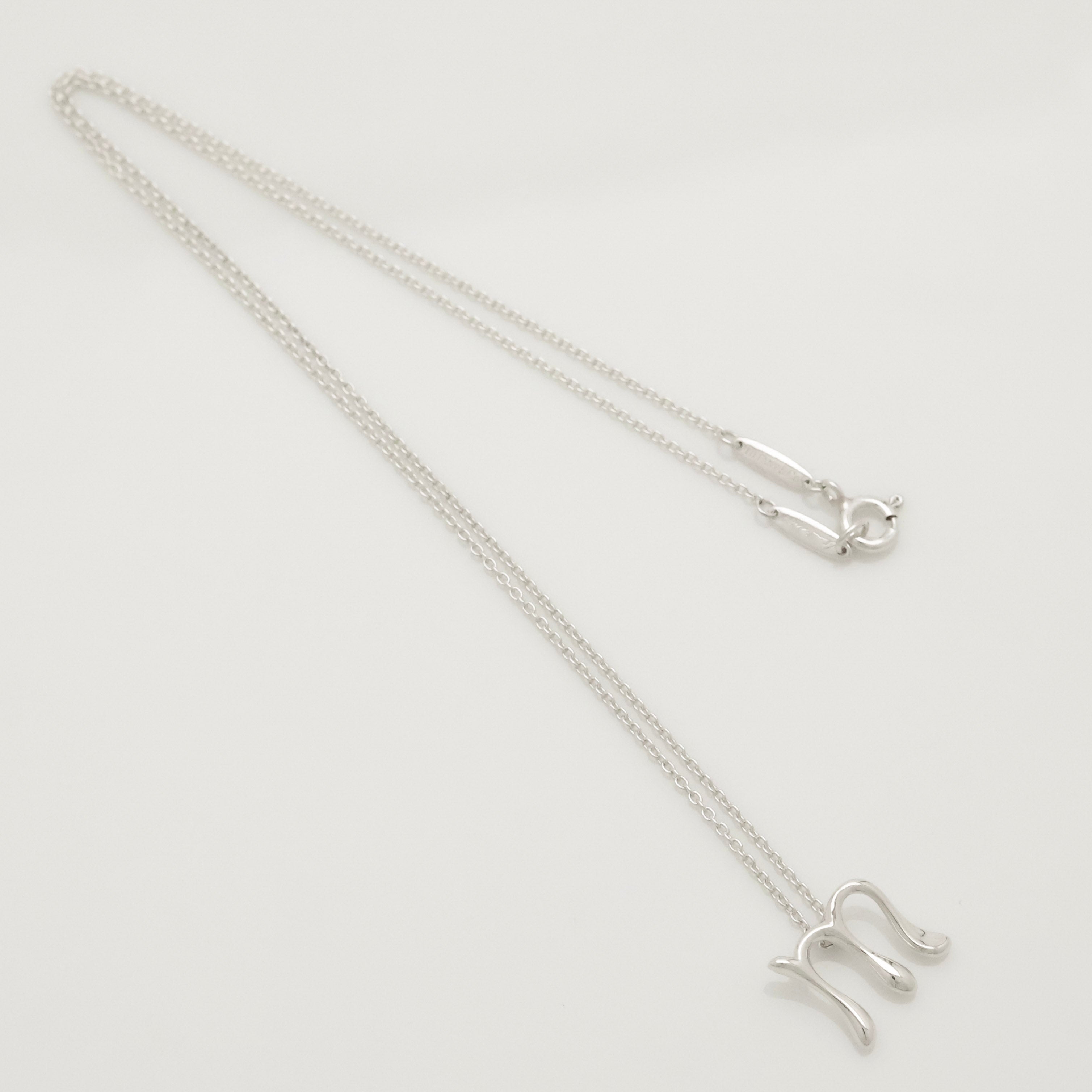 Tiffany & Co. Initial Letter "M" Necklace Pendant Sterling Silver 925
