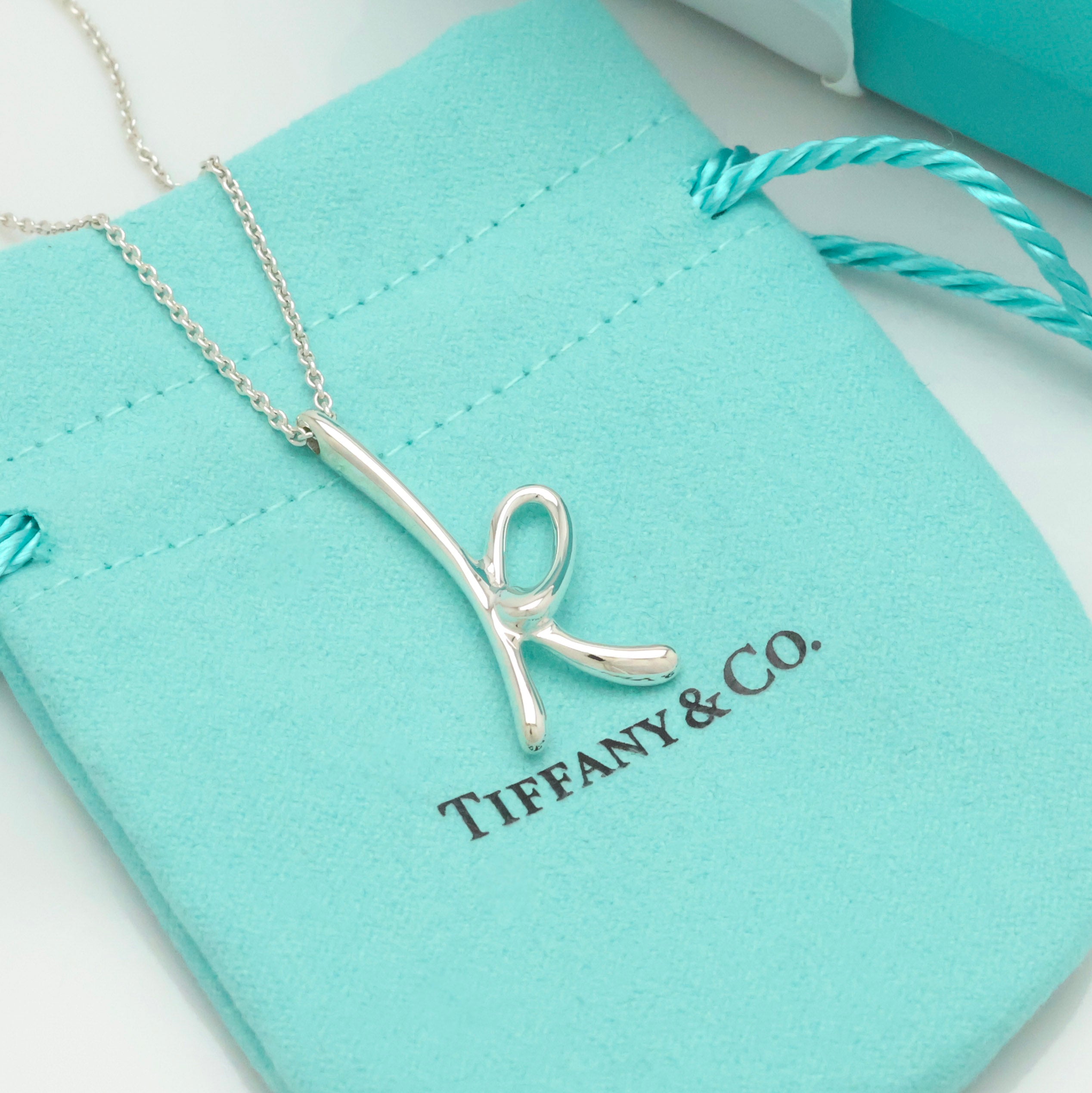 Tiffany & Co. Initial Letter "K" Pendant Necklace Sterling Silver 925