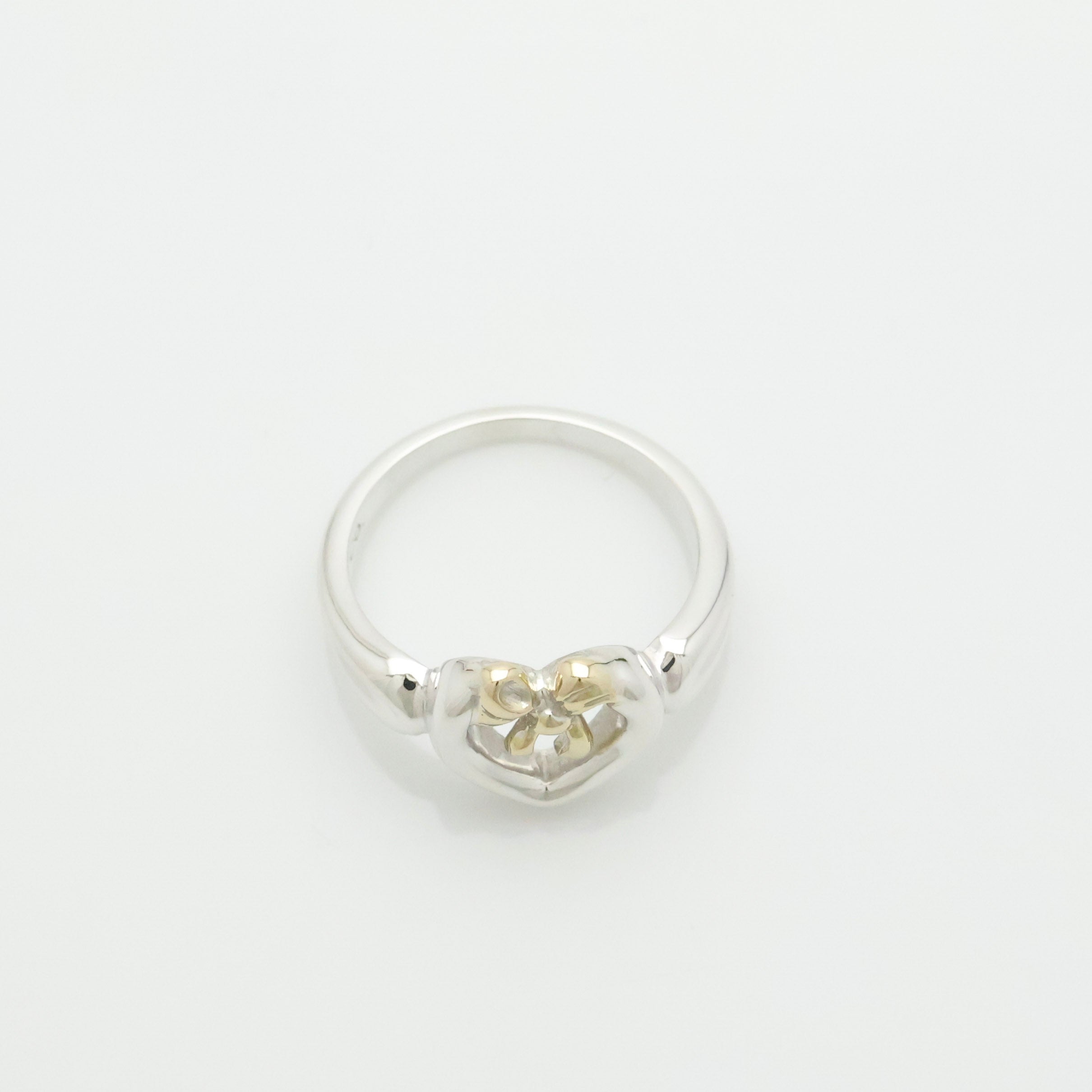 TIFFANY&Co. ハート リボン コンビ イエローゴールド リング 12 号 AG925 AU750