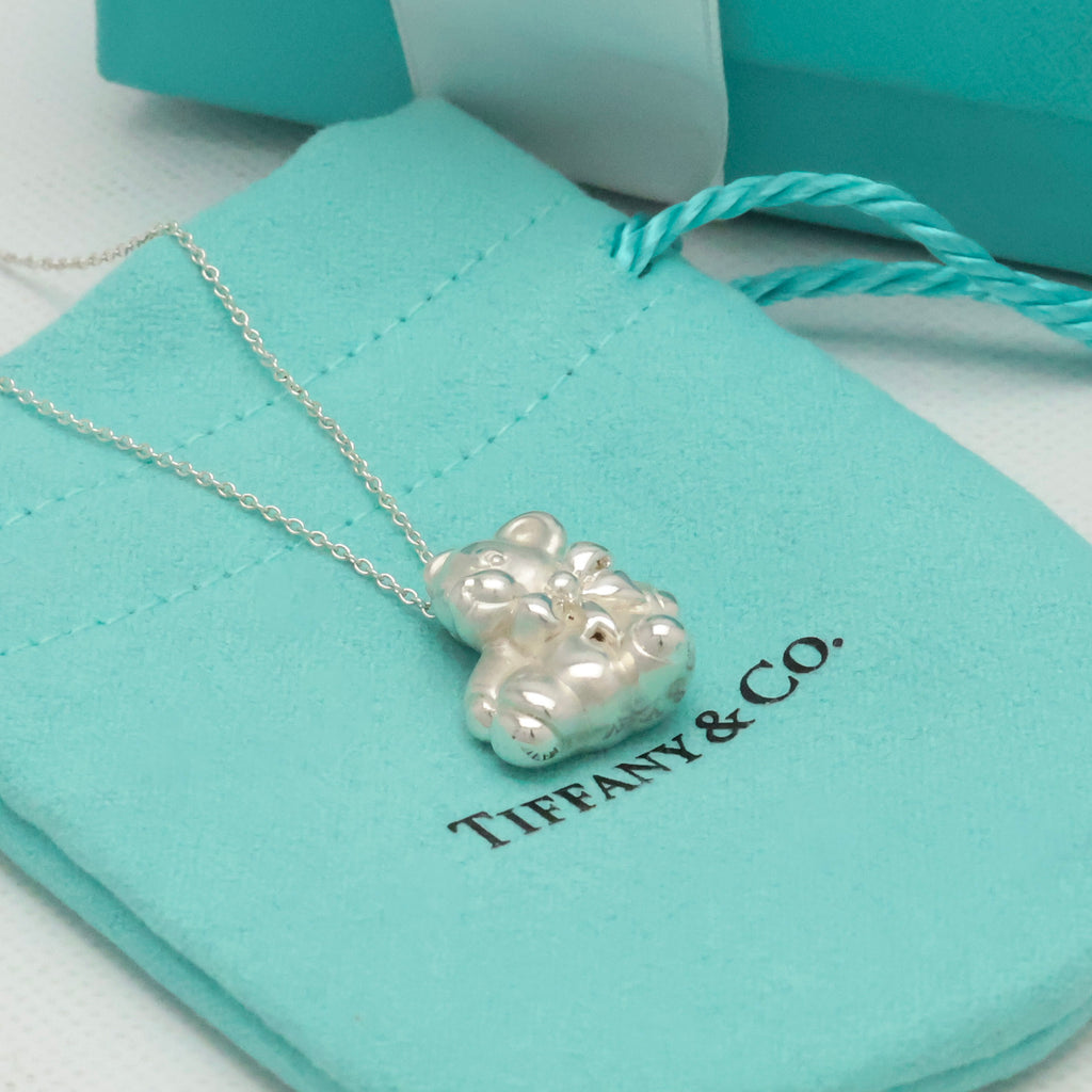 Tiffany & Co. Teddy Bear Ribbon Bow Necklace Sterling Silver 925