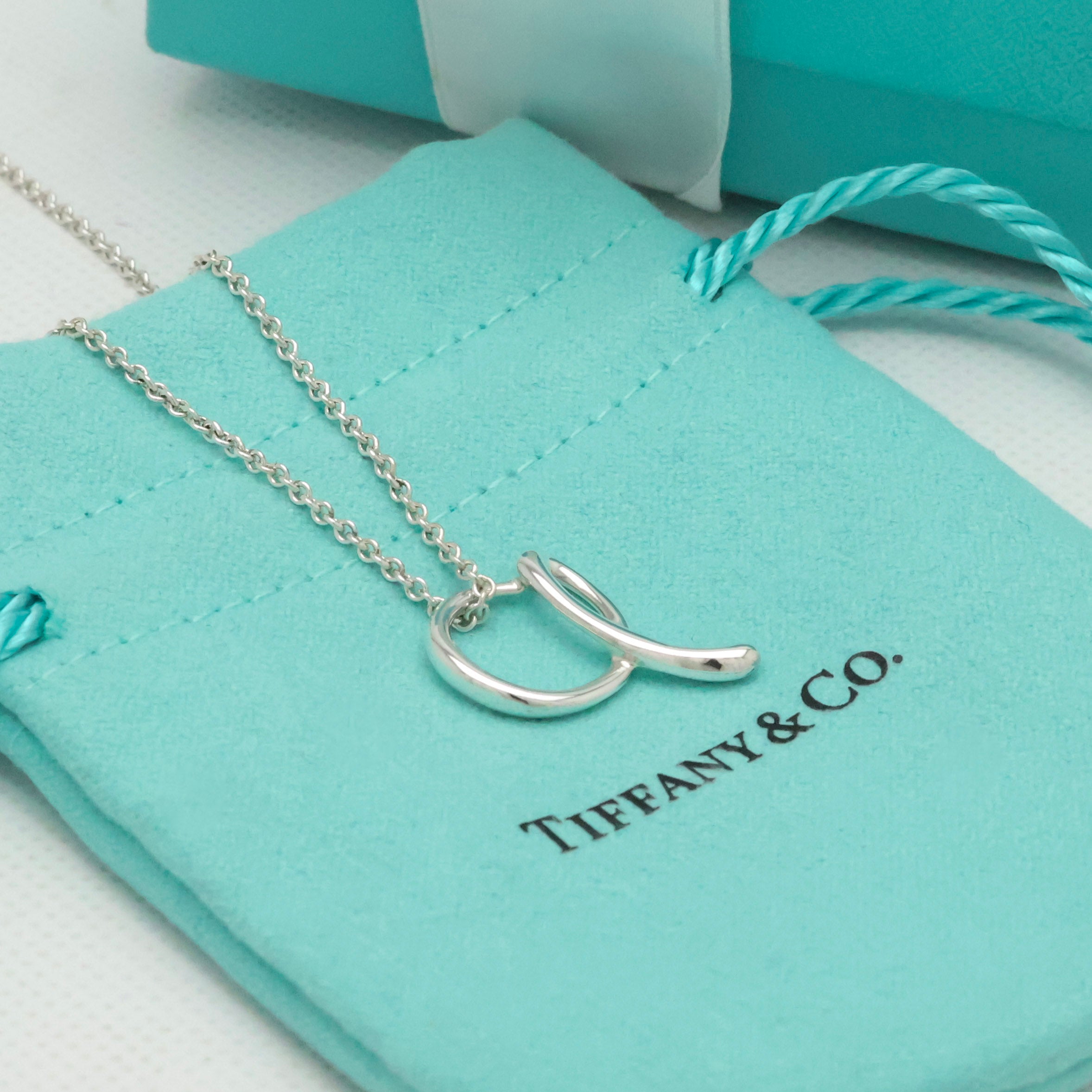 Tiffany & Co. Initial Letter "A" Pendant Necklace Sterling Silver 925