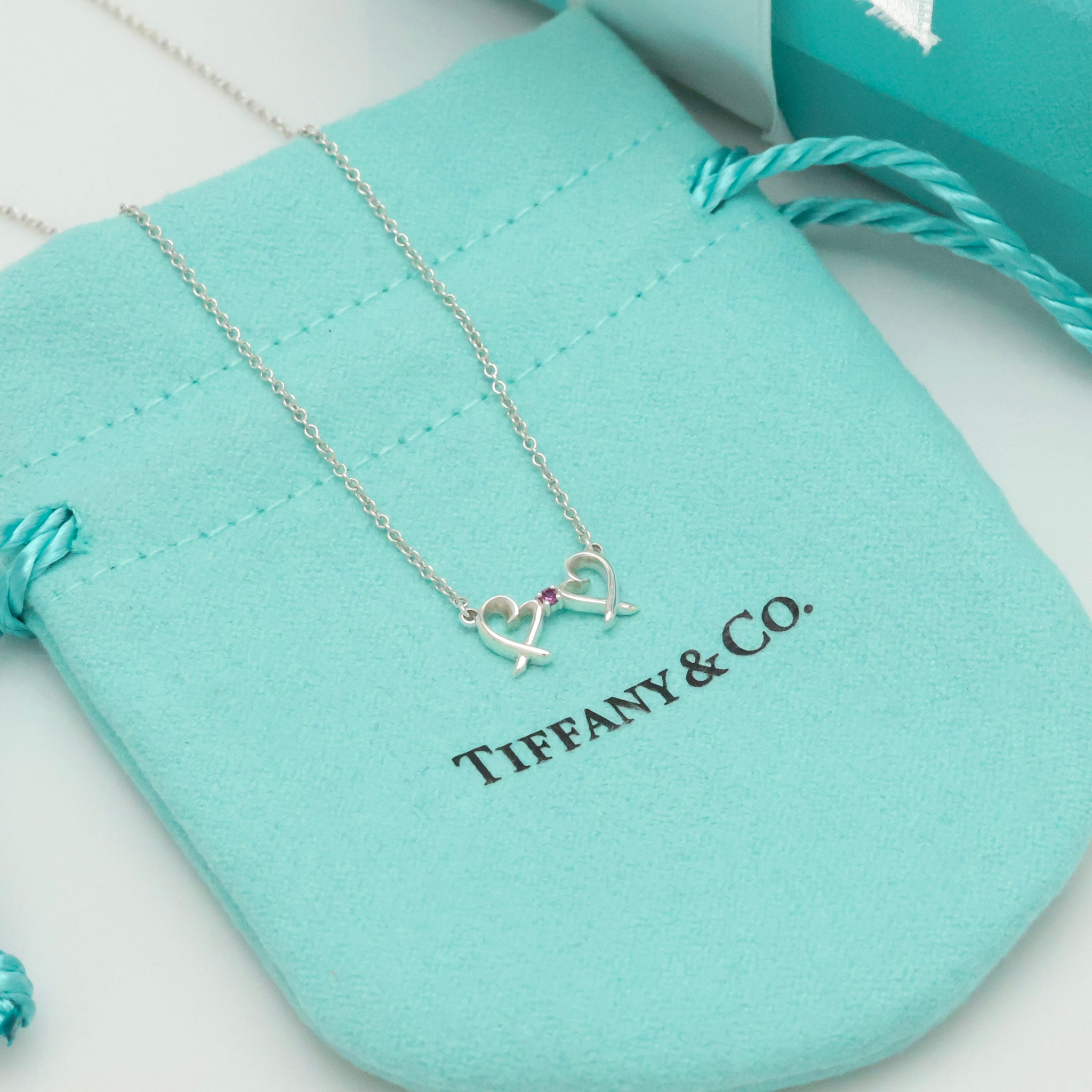 TIFFANY&Co. ダブル ラビング ハート 1P ピンクサファイア パロマピカソ ネックレス AG925