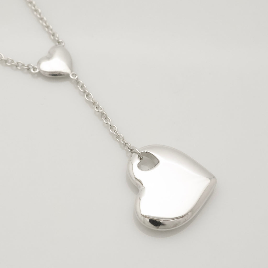 Tiffany & Co. Stencil Cutout Two Heart Lariat Necklace Sterling Silver 925