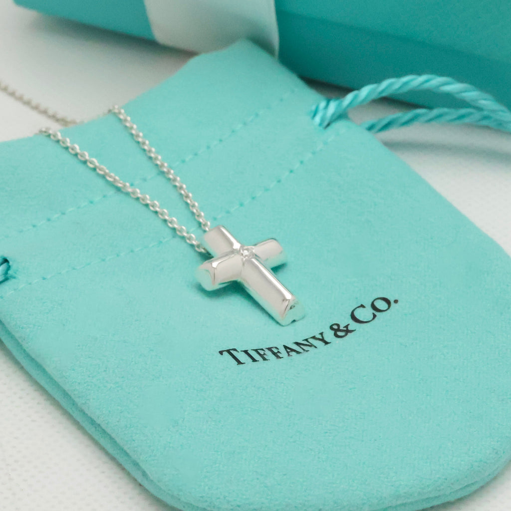 Tiffany & Co. Tenderness Cross Diamond Necklace Sterling Silver 925