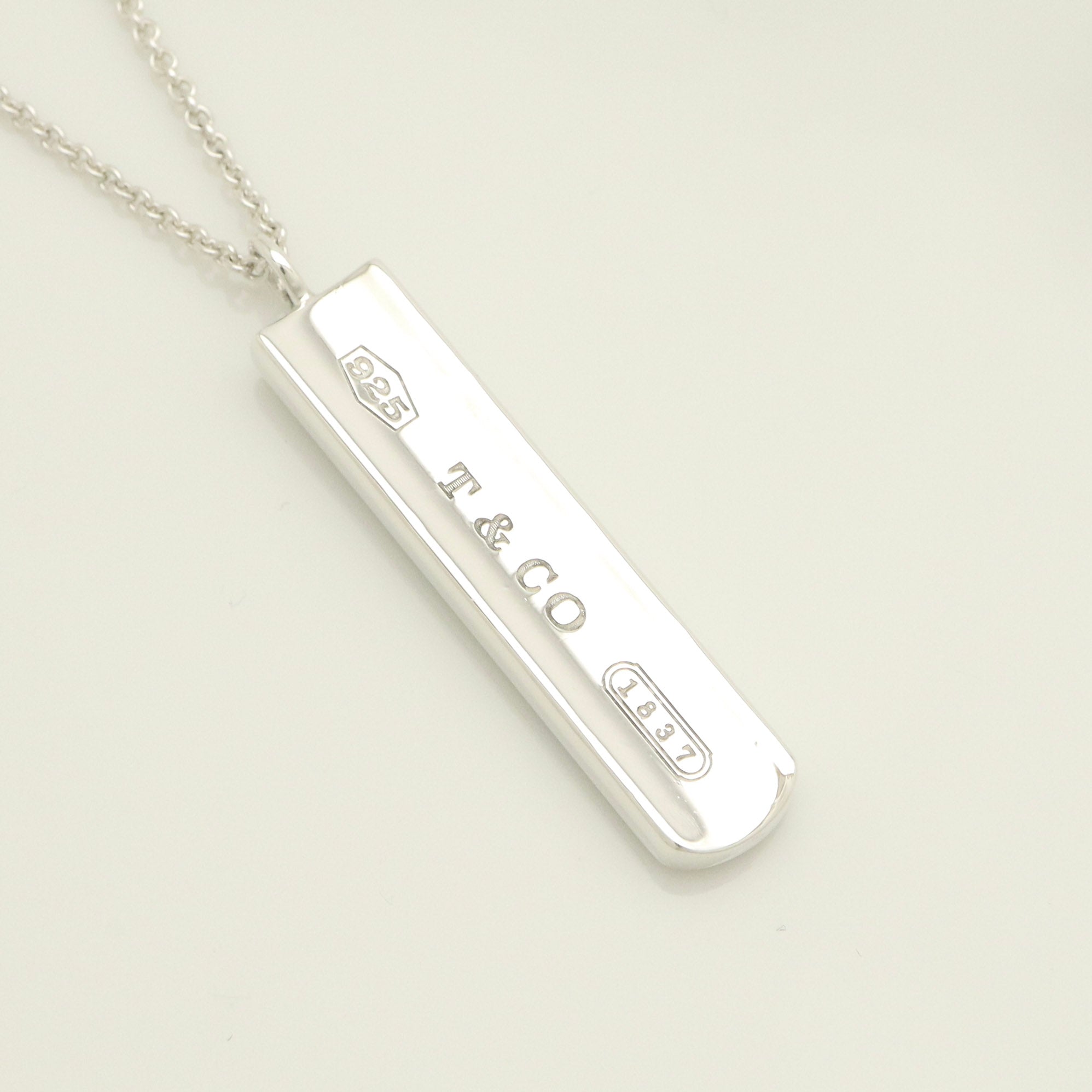 TIFFANY & Co. 1837 Bar Plate Pendant Necklace Chain Sterling Silver 925