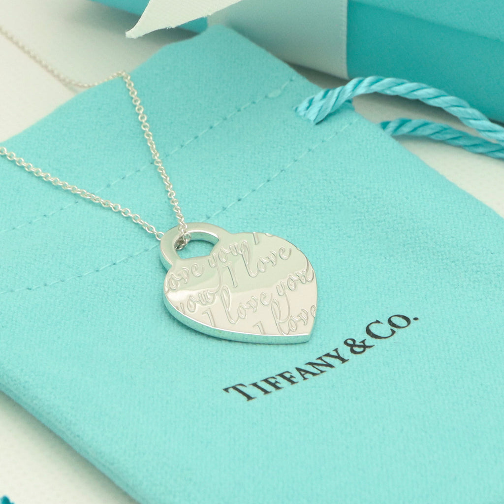Tiffany & Co. Notes I LOVE YOU Heart Pendant Necklace Sterling Silver 925