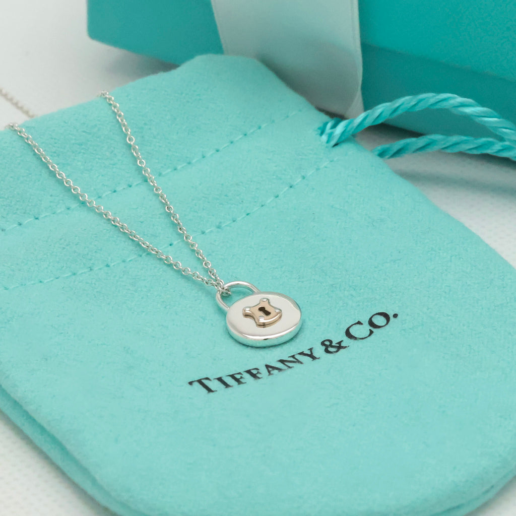 Tiffany & Co. Round Keyhole Padlock Necklace Silver Sterling 925 & 18K Gold 