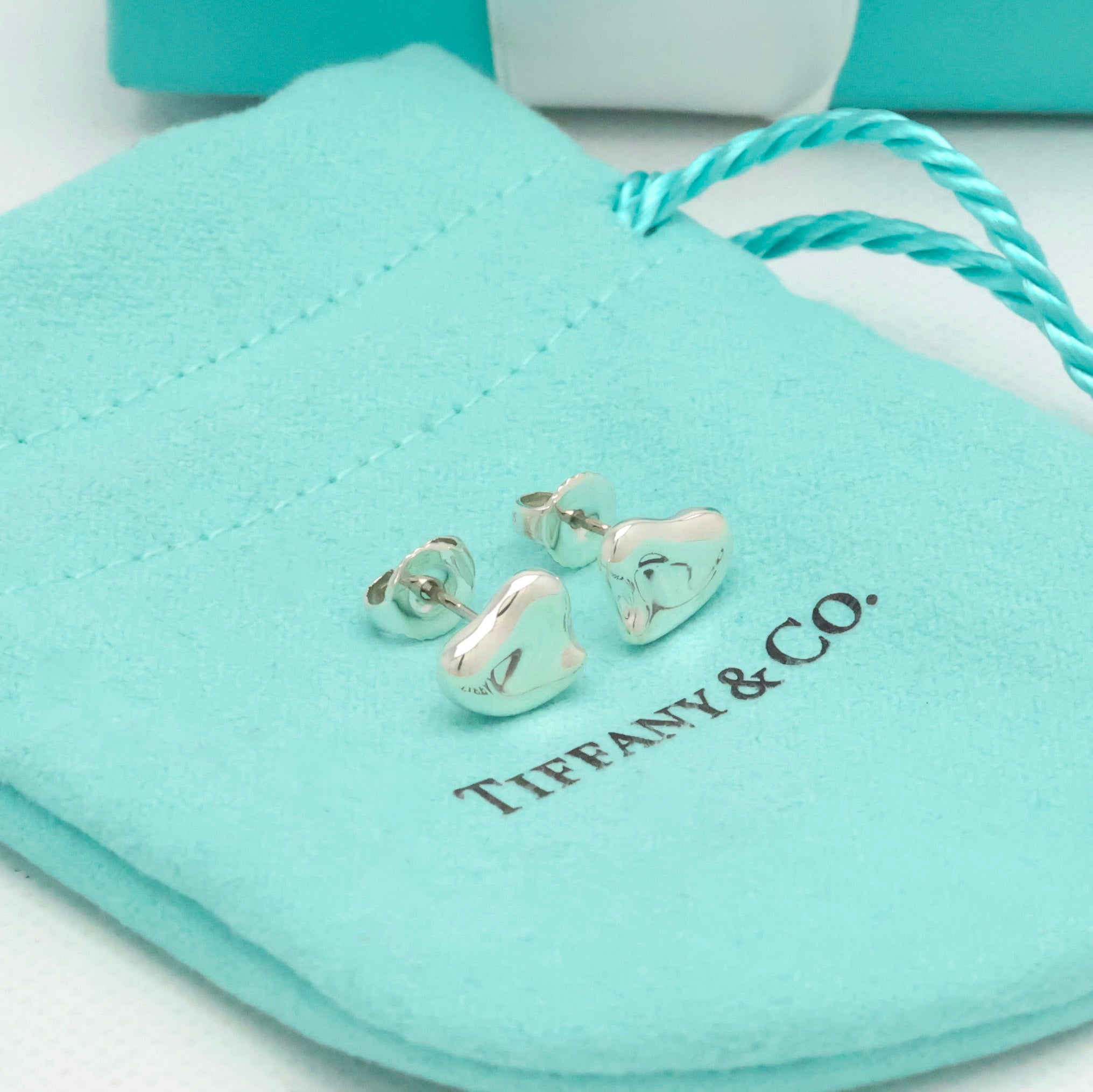 Tiffany & Co. Elsa Peretti Full Heart Stud Earrings Sterling Silver 925 