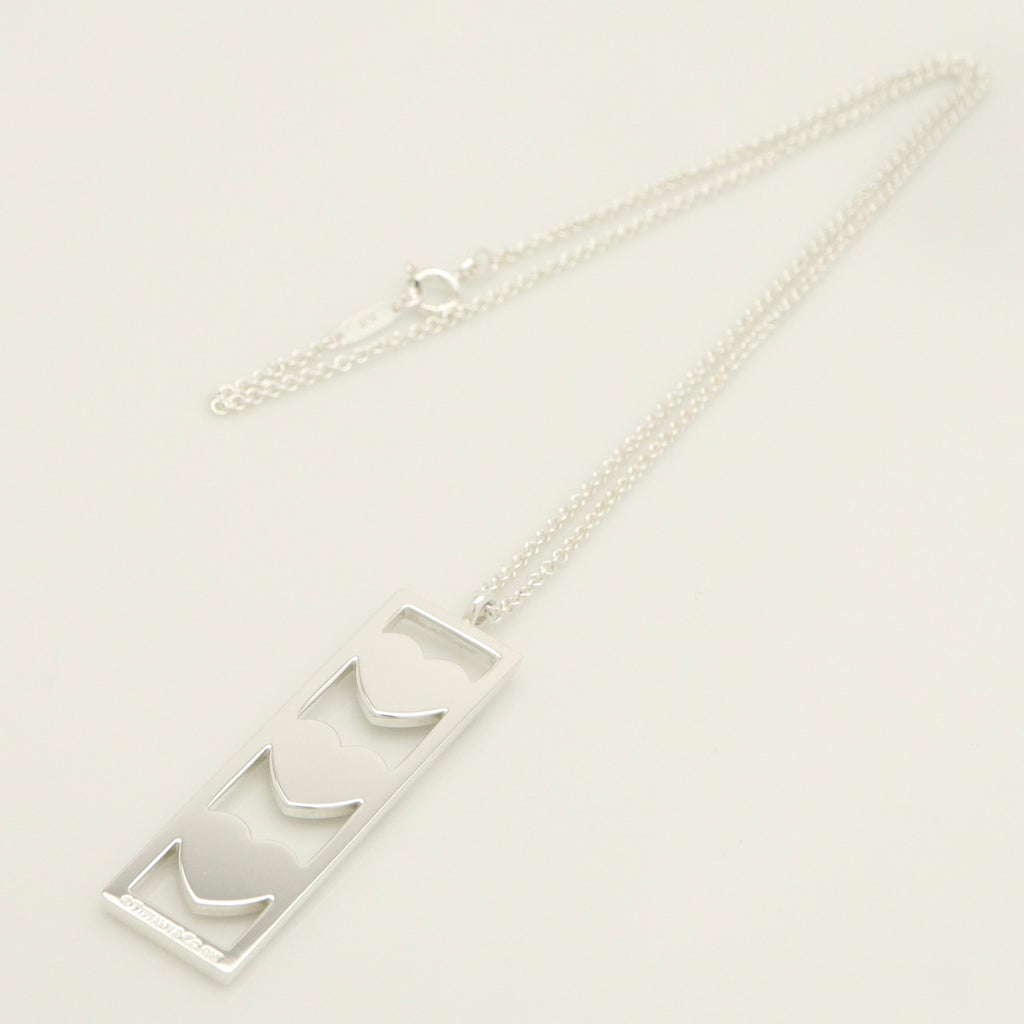 Tiffany & Co Triple Heart Plate Pendant Necklace Sterling Silver 925