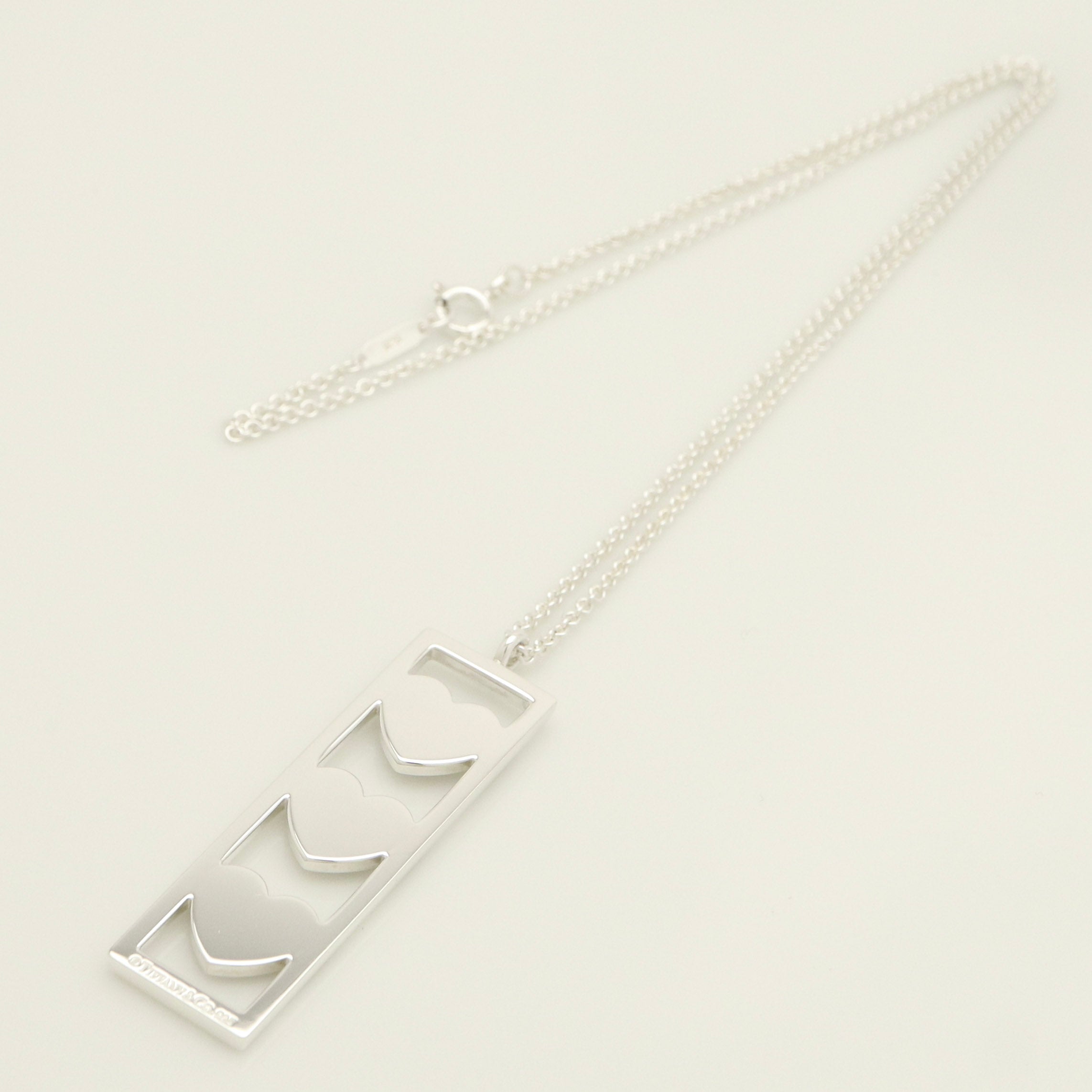 Tiffany & Co Triple Heart Plate Pendant Necklace Sterling Silver 925