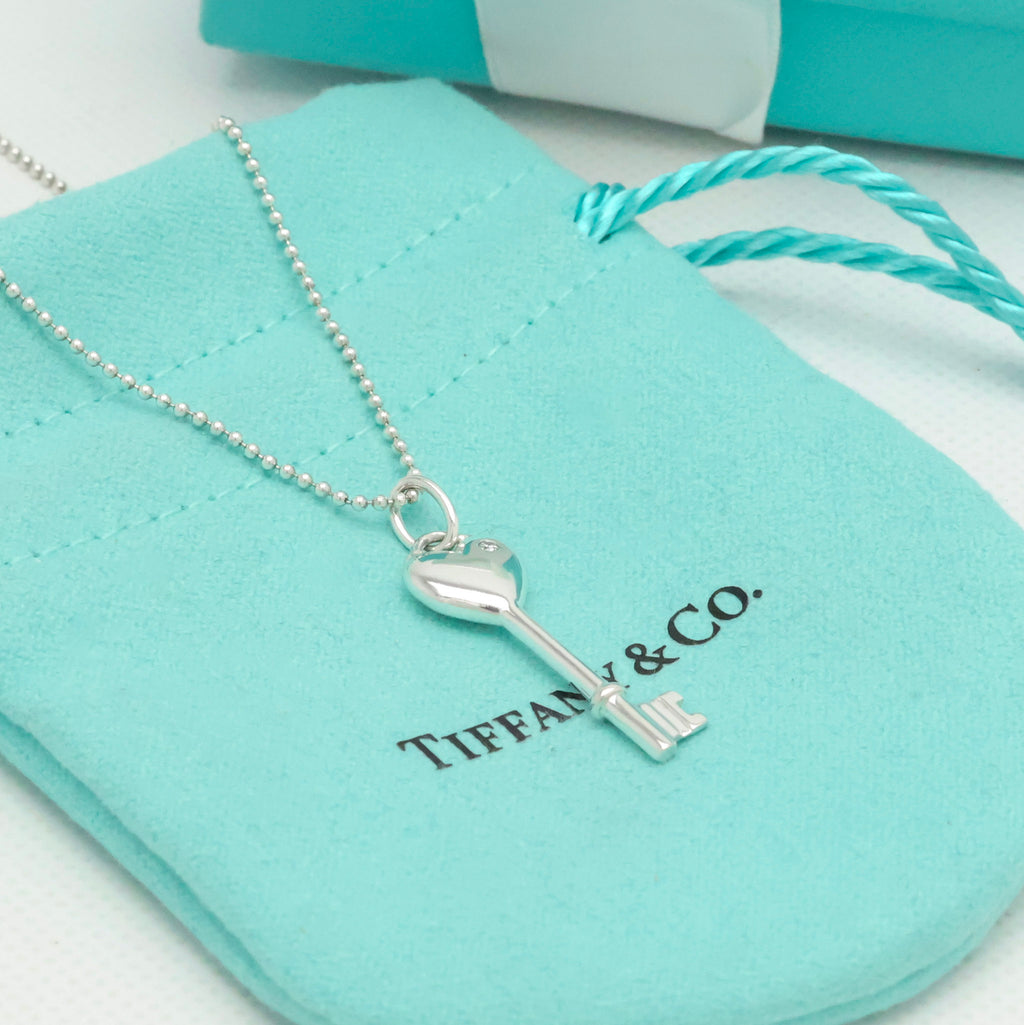 Tiffany & Co. Heart Key 1P Diamond Necklace Sterling Silver 925 