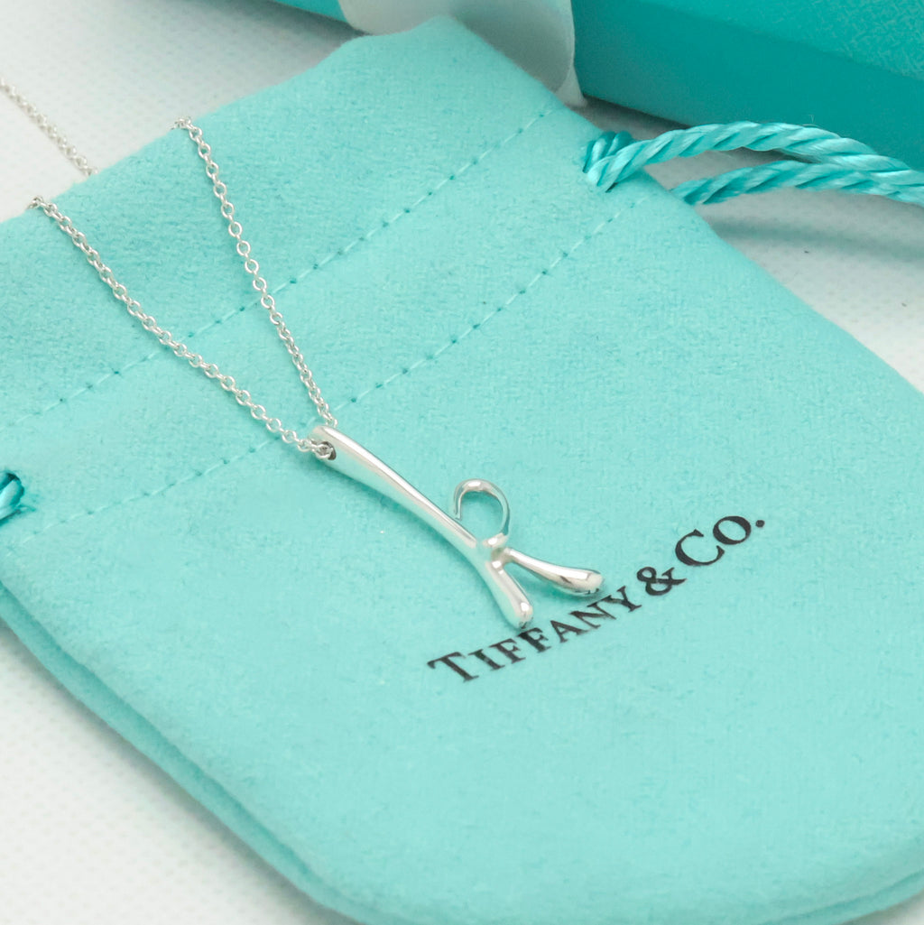 Tiffany & Co. Initial Letter "K" Pendant Necklace Sterling Silver 925