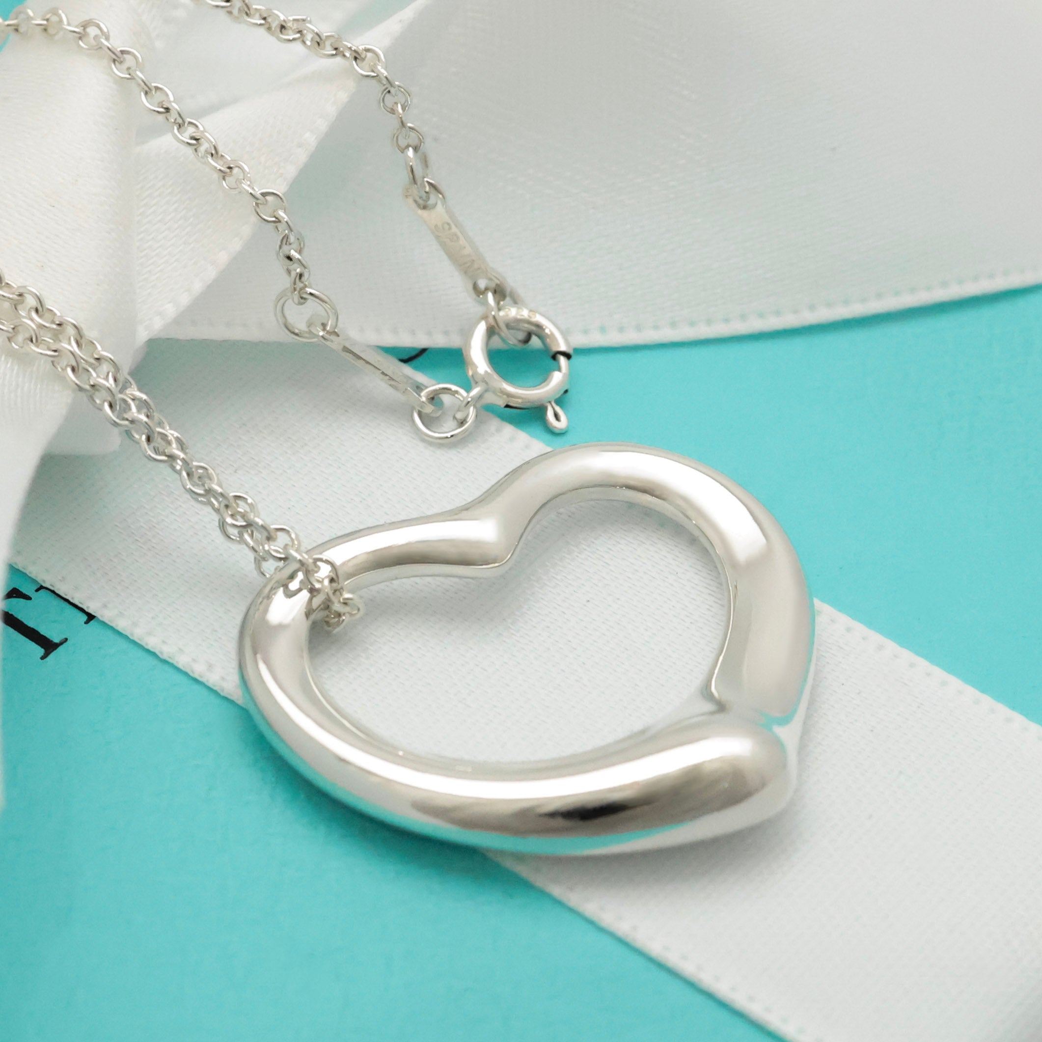 Tiffany & Co. Open Heart Pendant Necklace Sterling Silver 925