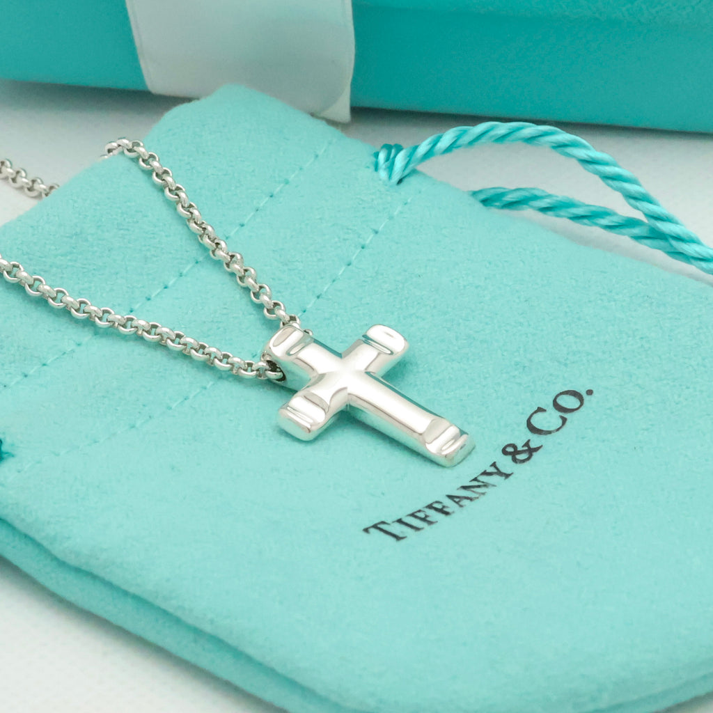 Tiffany & Co. Picasso Groove Cross Necklace Sterling Silver 925 