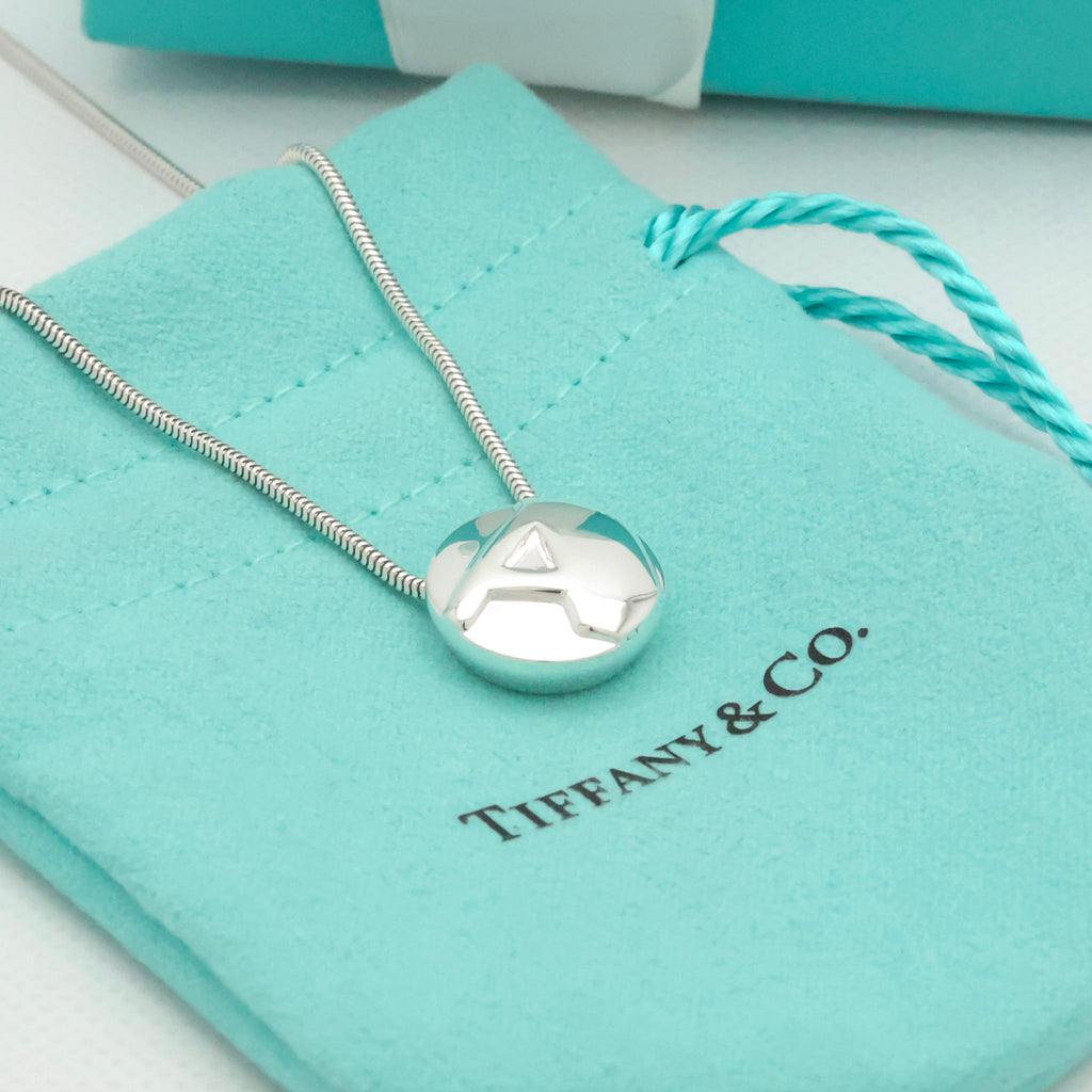  Tiffany & Co. Initial Letter "A" Round Necklace Sterling Silver 925