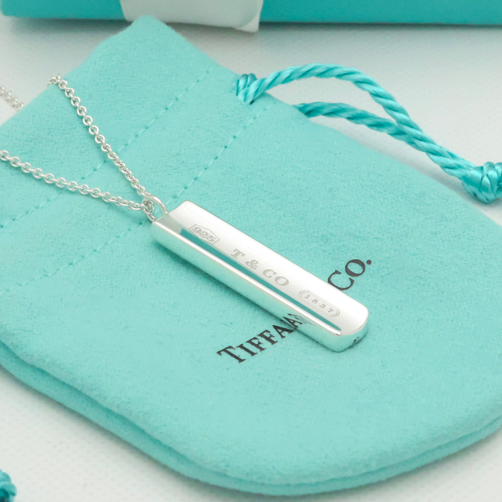 TIFFANY & Co. 1837 Bar Plate Pendant Necklace Chain Sterling Silver 925