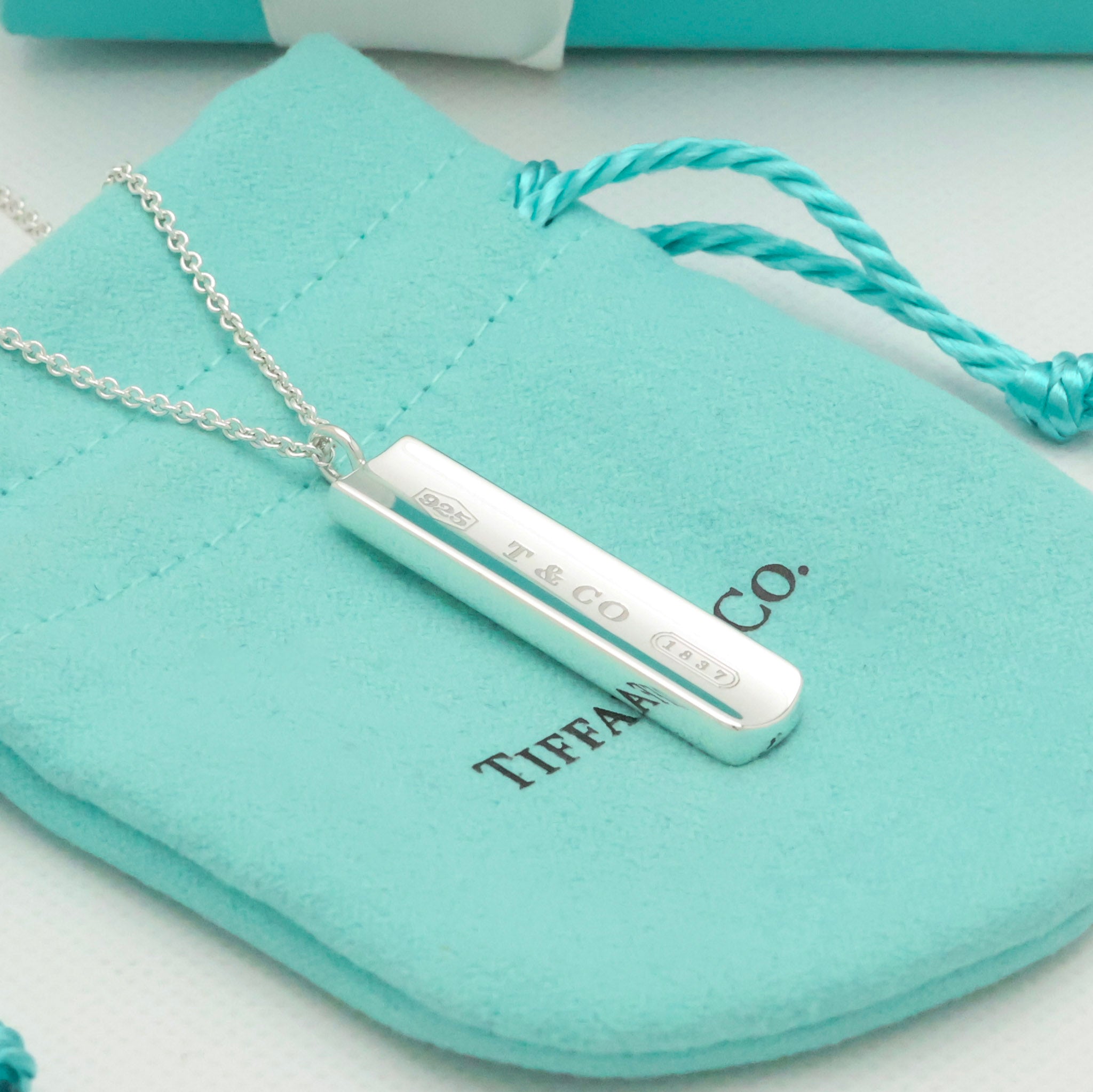 TIFFANY & Co. 1837 Bar Plate Pendant Necklace Chain Sterling Silver 925