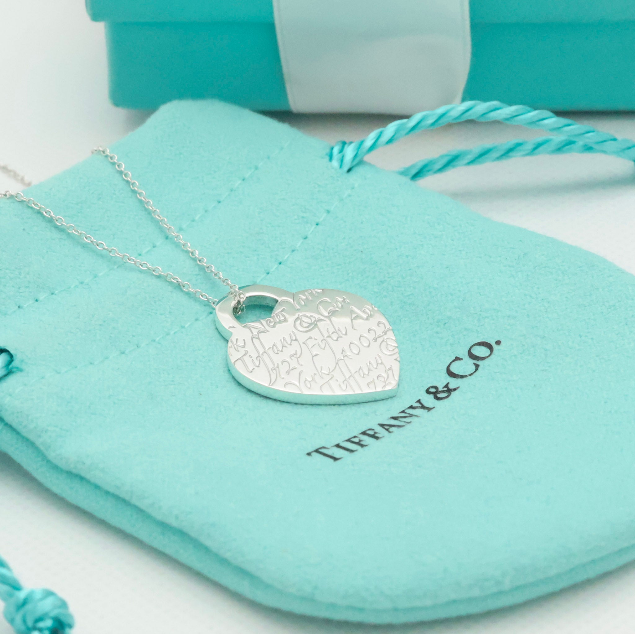 Tiffany & Co. Notes New York Heart Tag Pendant Necklace Sterling Silver 925