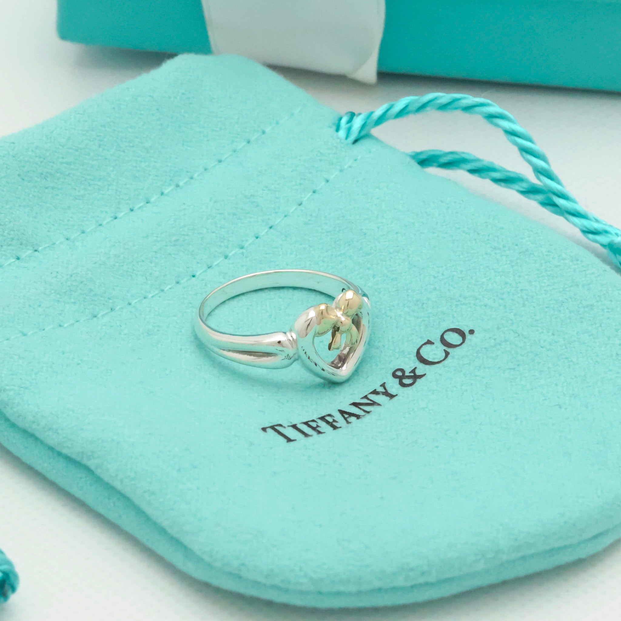 Tiffany & Co. Ribbon Bow Heart Ring  Gold &  Sterling Silver 925