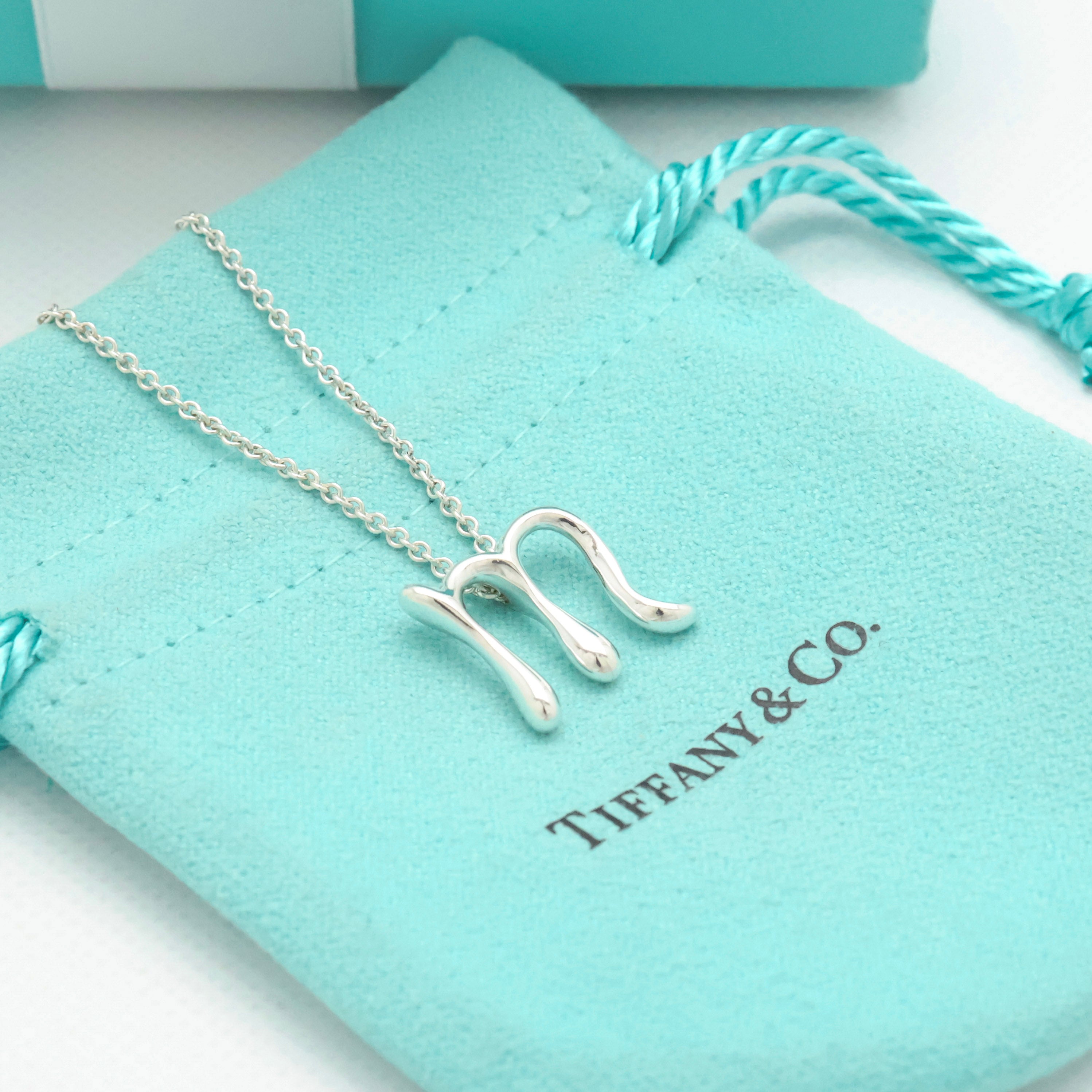 Tiffany & Co. Initial Letter "M" Necklace Pendant Sterling Silver 925