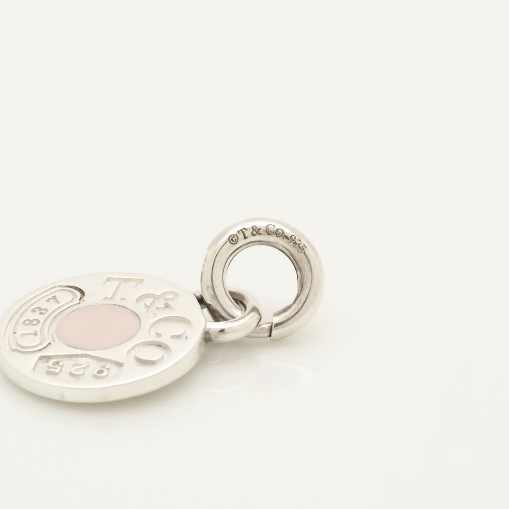 Tiffany & Co Pink Enamel 1837 Circle Pendant Charm Sterling Silver 925