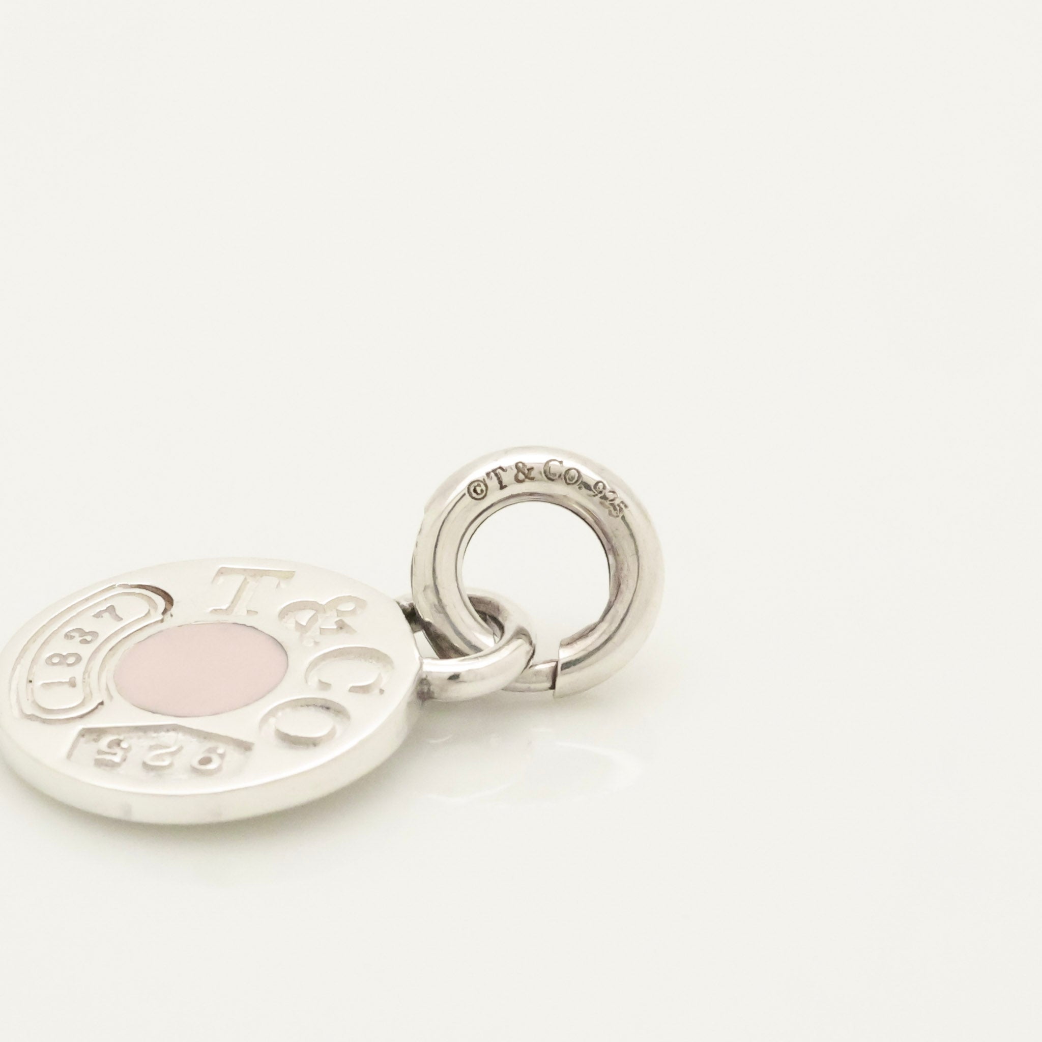 Tiffany & Co Pink Enamel 1837 Circle Pendant Charm Sterling Silver 925