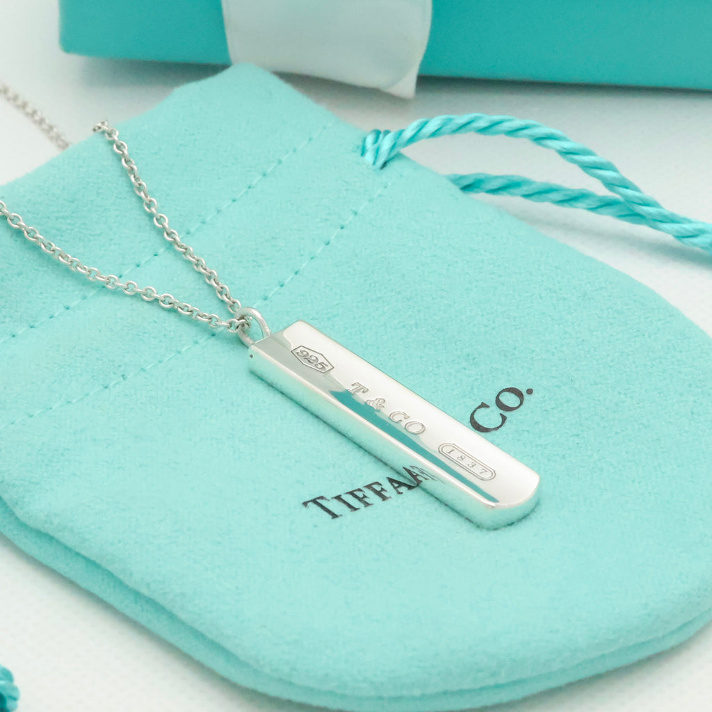 TIFFANY & Co. 1837 Bar Plate Pendant Necklace Chain Sterling Silver 925