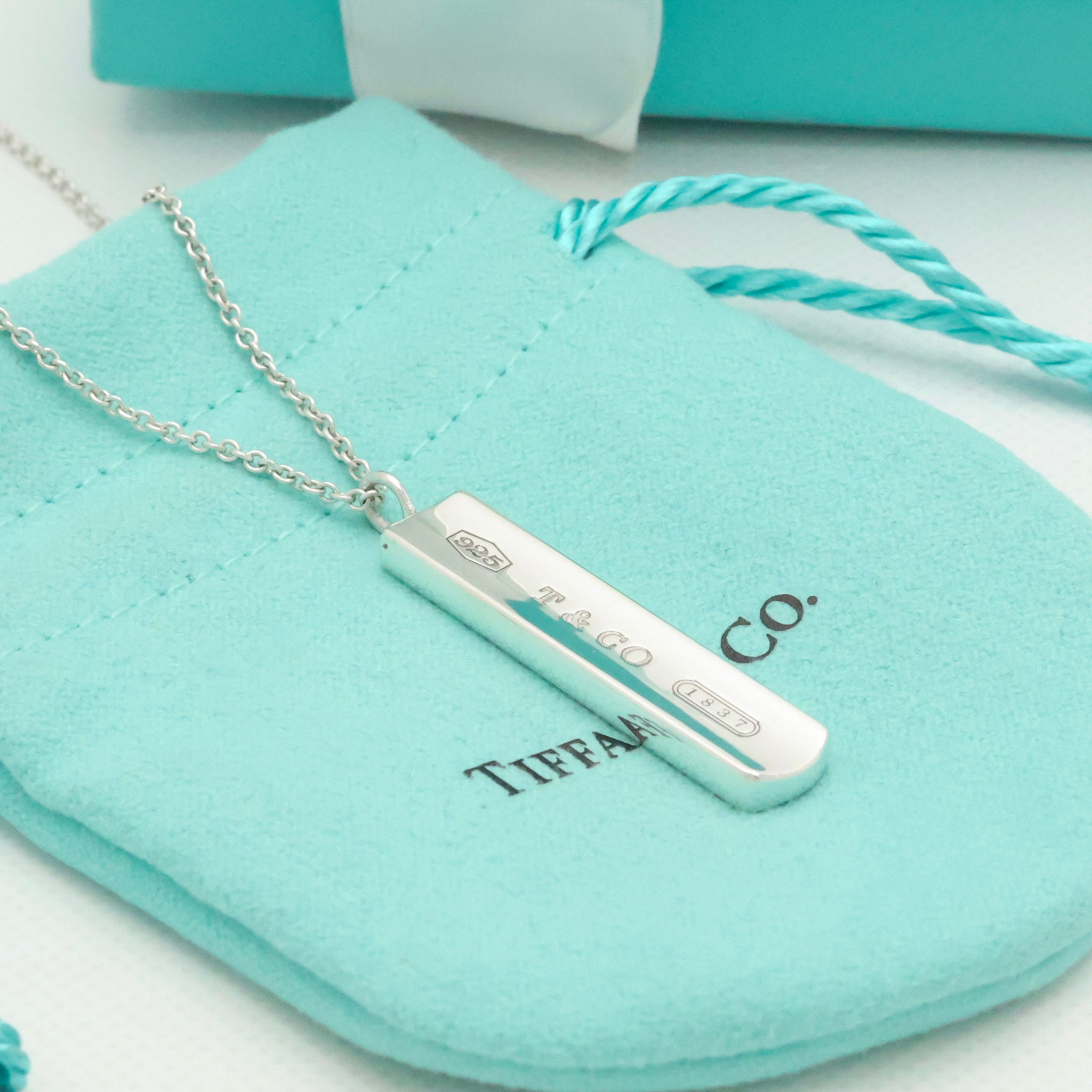 TIFFANY & Co. 1837 Bar Plate Pendant Necklace Chain Sterling Silver 925