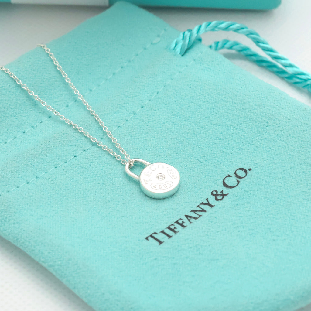 Tiffany & Co. 1837 Round Lock 1P Diamond Necklace Sterling Silver 925 