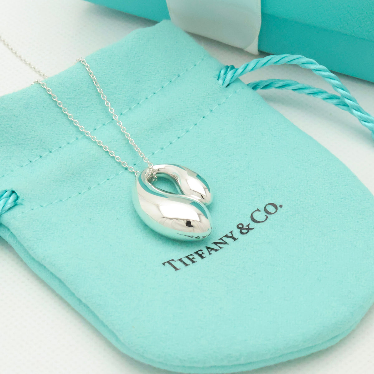 Tiffany & Co. Elsa Peretti Sterling Silver Double Teardrop Pendant Necklace Sterling Silver 925