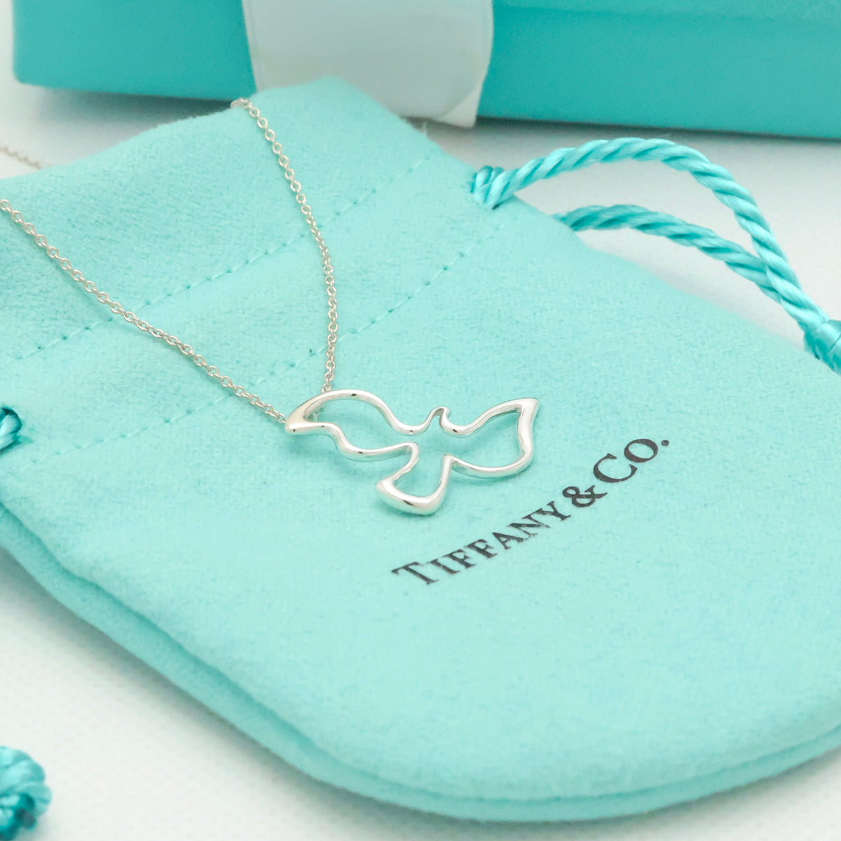 Tiffany & Co. Picasso Open Dove Bird Pendant Necklace Sterling Silver 925