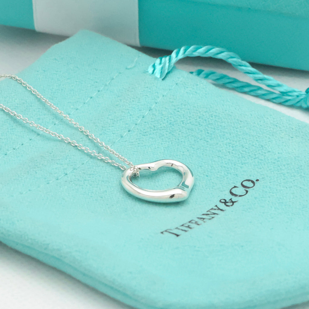 Tiffany & Co. Open Heart Pendant Necklace Sterling Silver 925