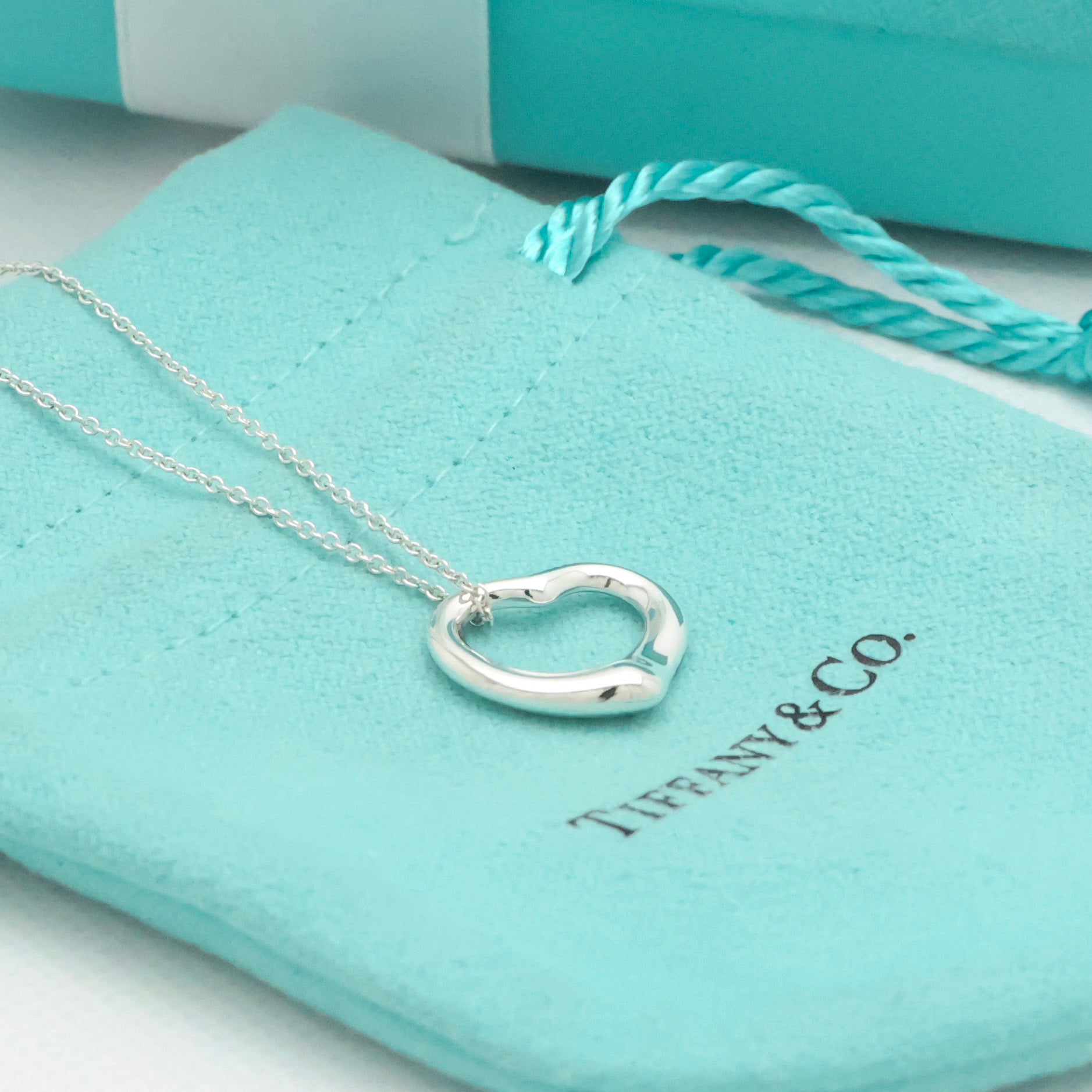 Tiffany & Co. Open Heart Pendant Necklace Sterling Silver 925