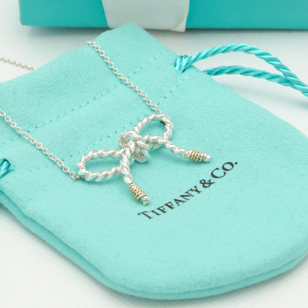 Tiffany & Co. Twist Ribbon Bow Necklace Silver Sterling 925 & 18K Gold 