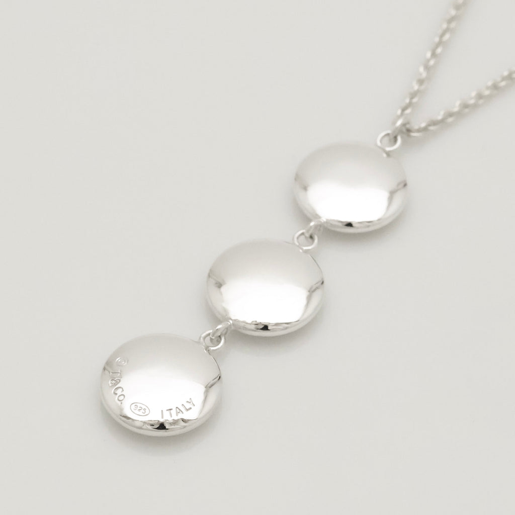 Tiffany & Co. Three Circle Drop Disk Pendant Dangle Necklace Sterling Silver 925