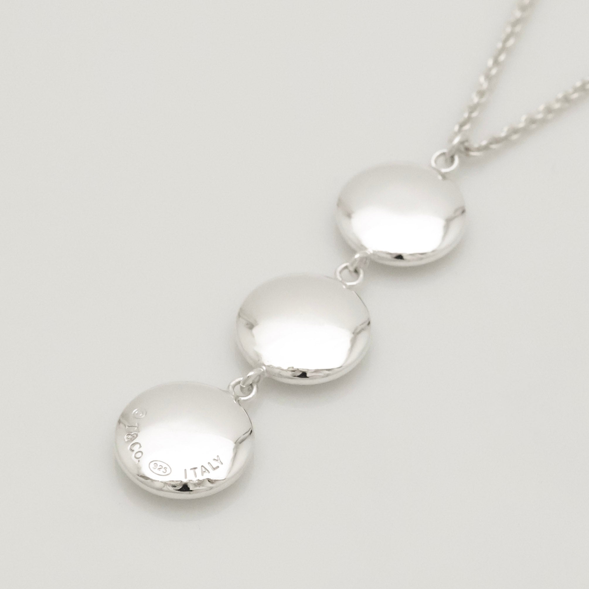 Tiffany & Co. Three Circle Drop Disk Pendant Dangle Necklace Sterling Silver 925