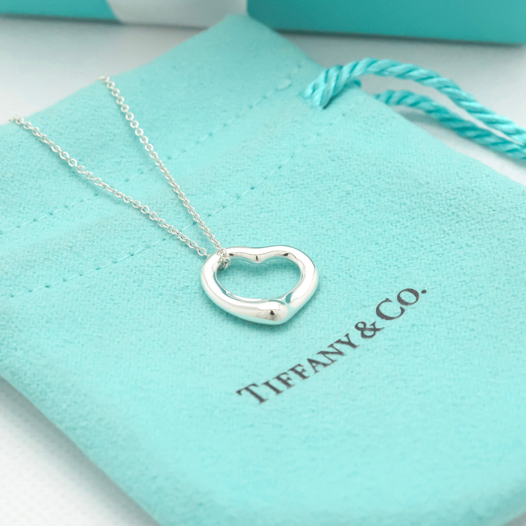Tiffany & Co. Open Heart Pendant Necklace Sterling Silver 925