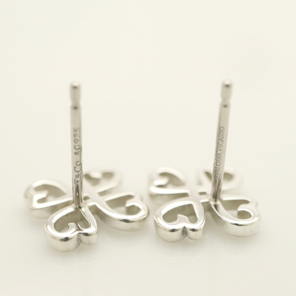  Tiffany & Co. Picasso Loving Heart Clover Stud Earrings Sterling Silver 925 