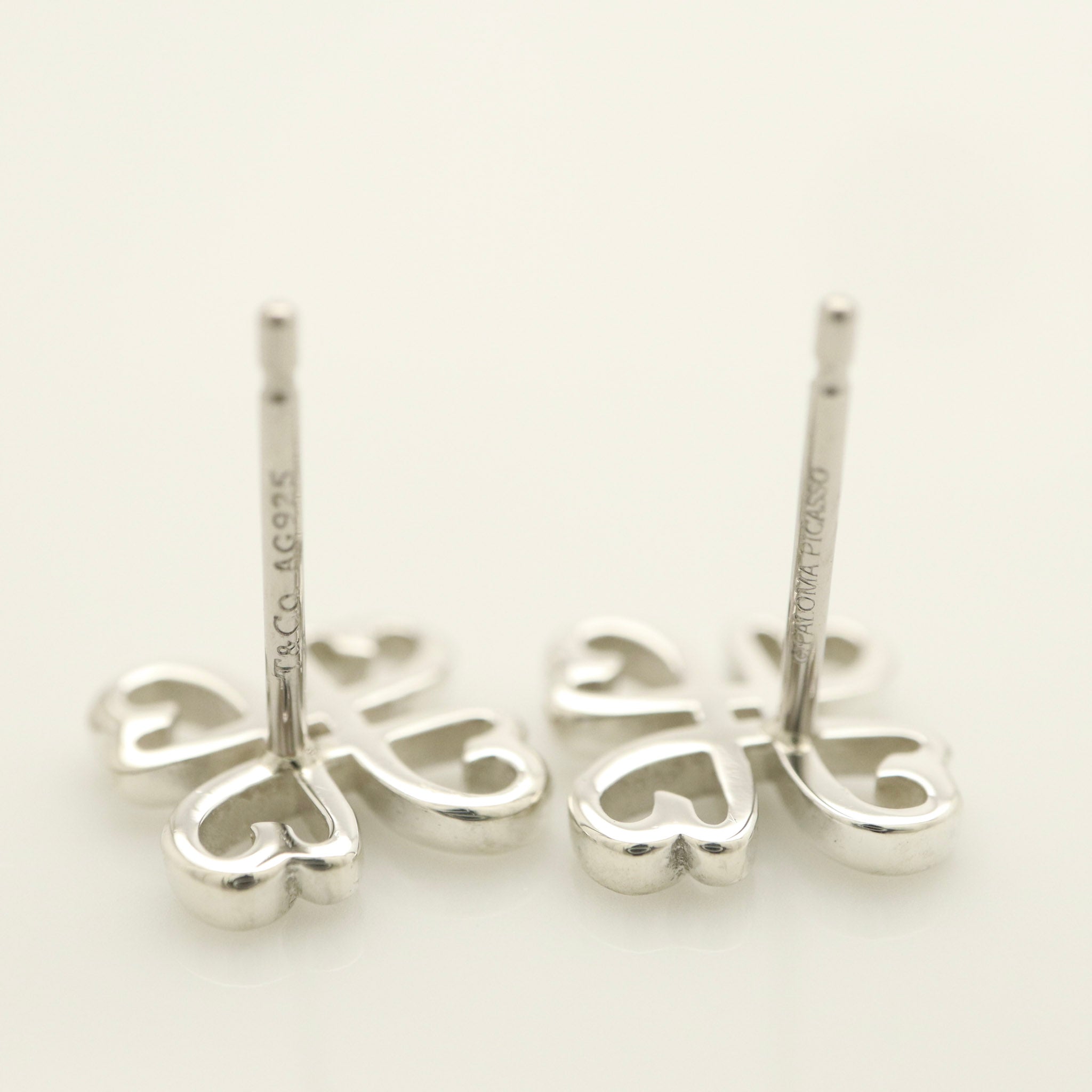  Tiffany & Co. Picasso Loving Heart Clover Stud Earrings Sterling Silver 925 
