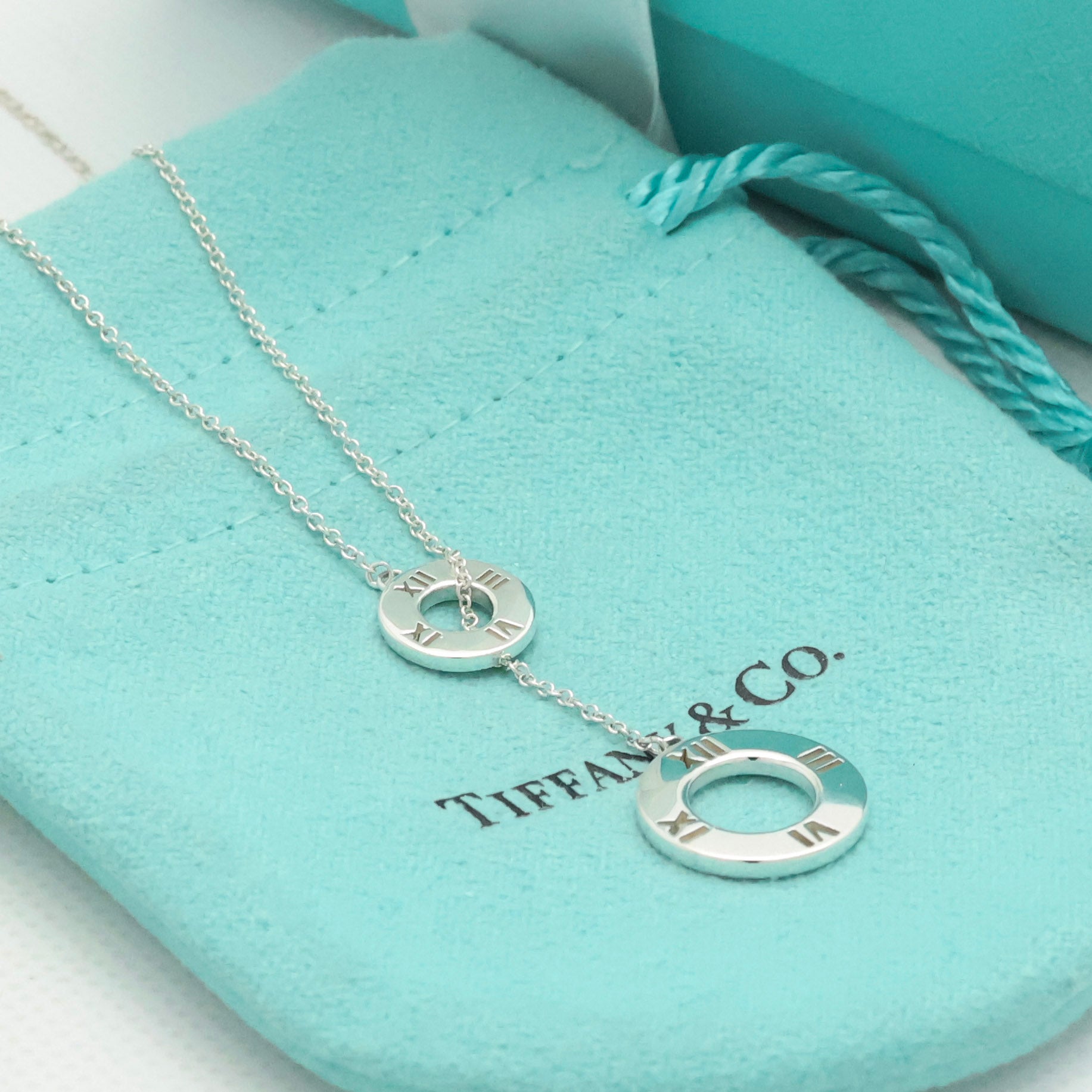 Tiffany & Co. Atlas Round Circle Lariat Necklace Sterling Silver 925