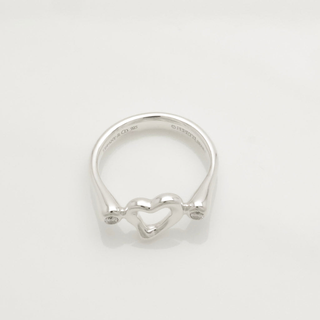 Tiffany & Co. 2P Diamond Open Heart Ring Size 4.5 Sterling Silver 925