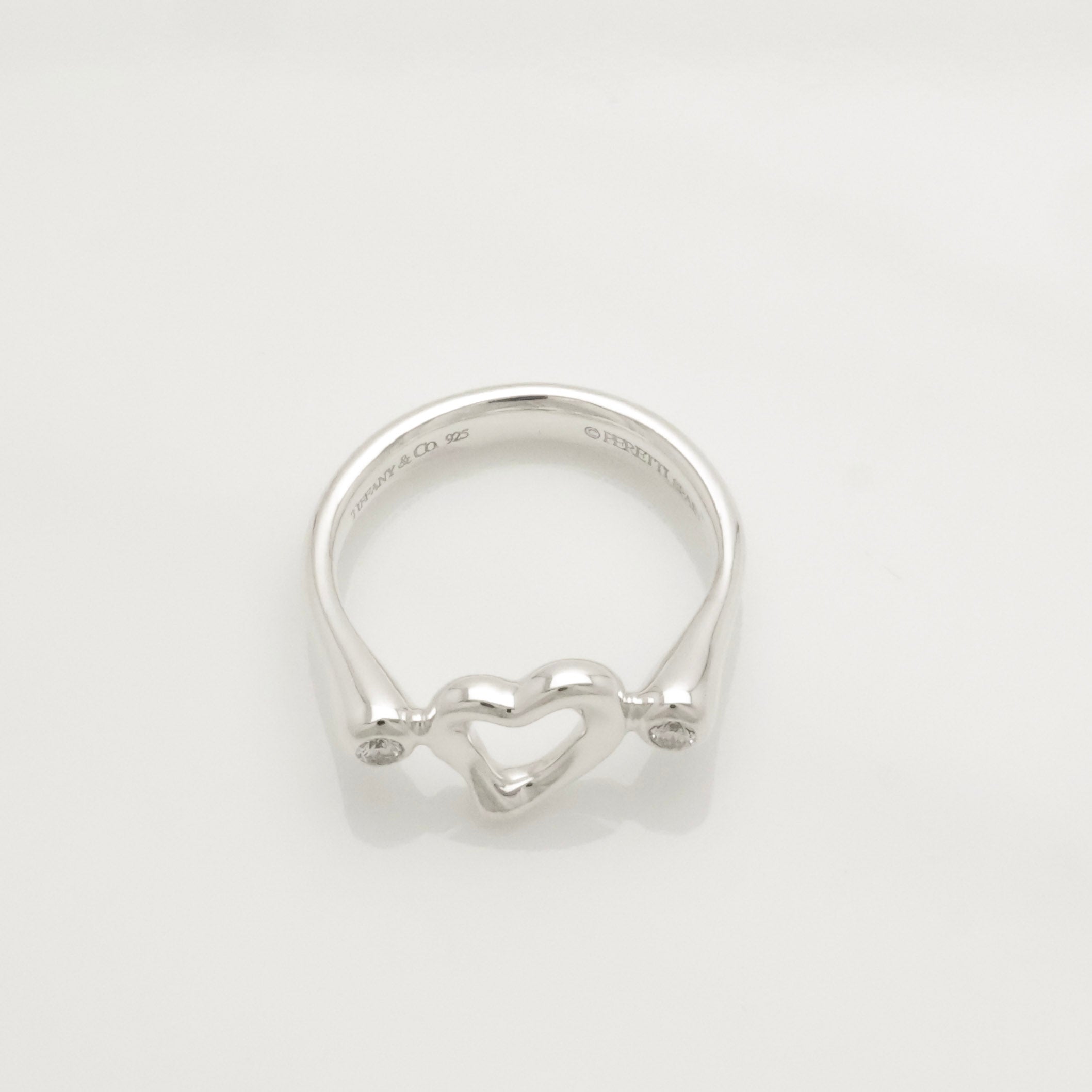 Tiffany & Co. 2P Diamond Open Heart Ring Size 4.5 Sterling Silver 925