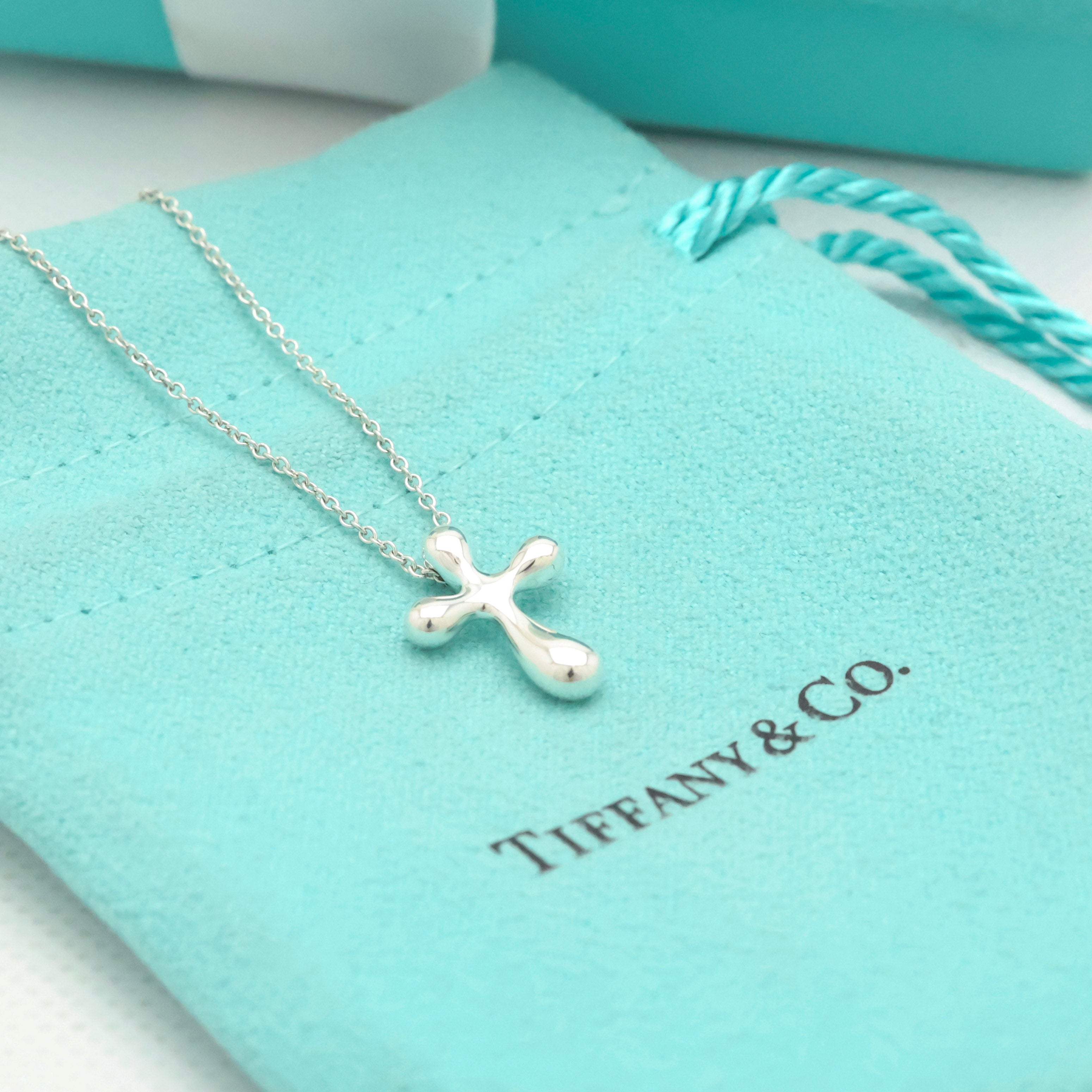  Tiffany & Co. Small Cross Pendant Necklace  Sterling Silver 925 