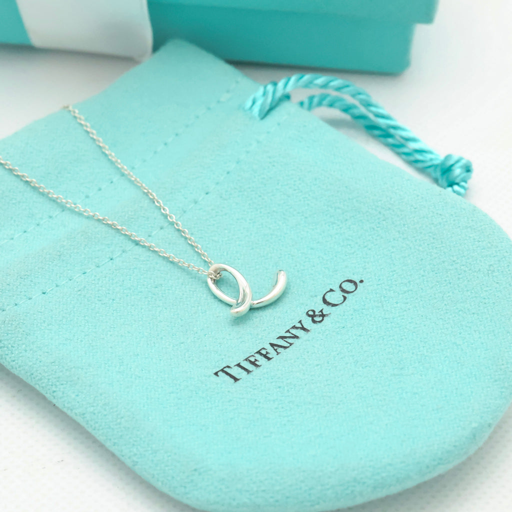 Tiffany & Co. Initial Letter "E" Necklace Pendant Sterling Silver 925