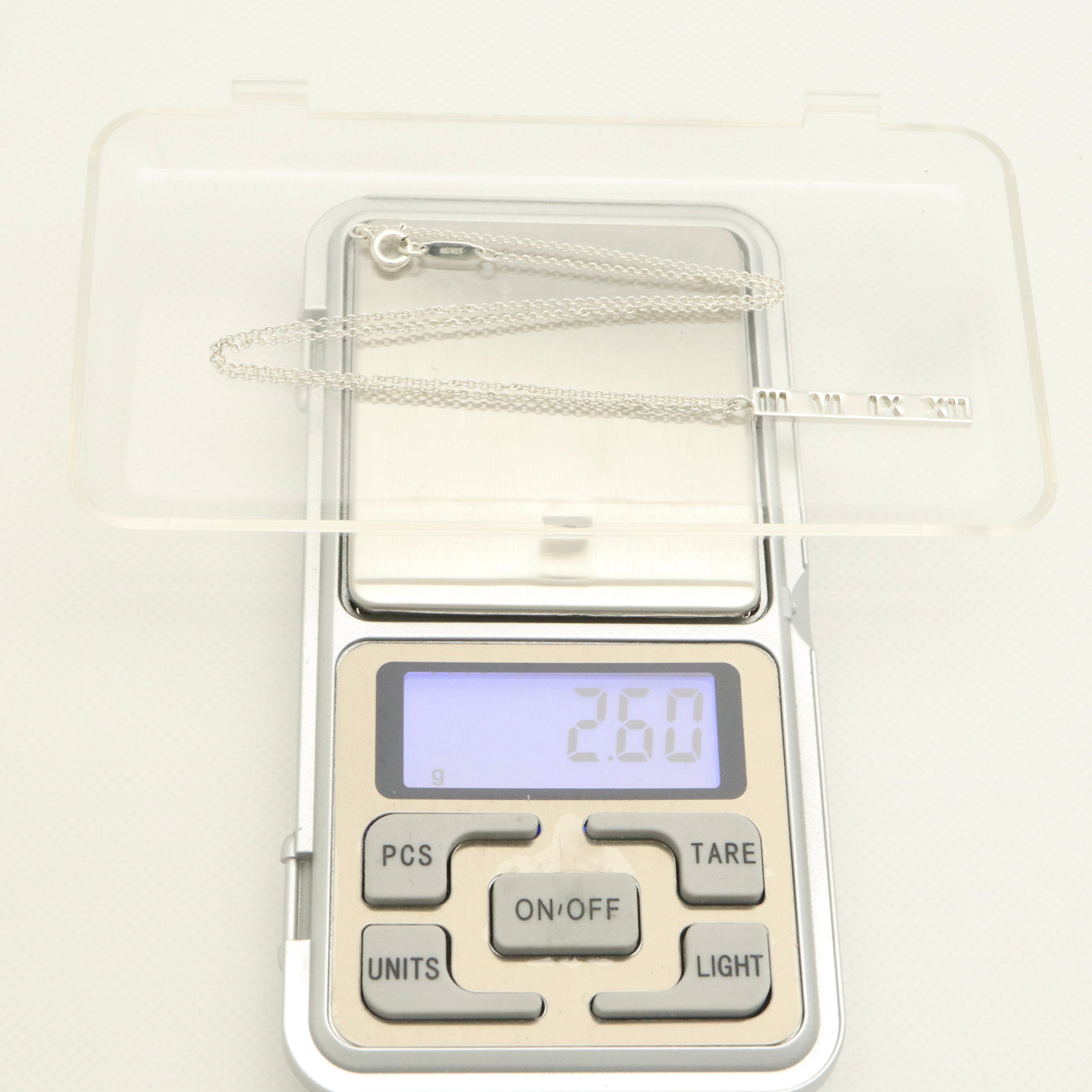 Tiffany & Co. Atlas Bar Roman Numeral Necklace Pendant Sterling Silver 925