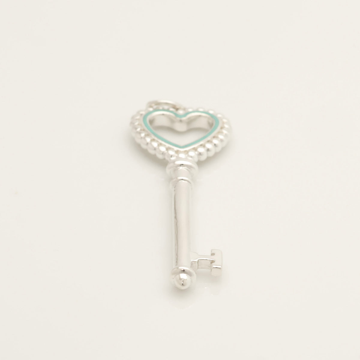  Tiffany & Co. Blue Enamel Beaded Heart Key Charm Sterling Silver 925　