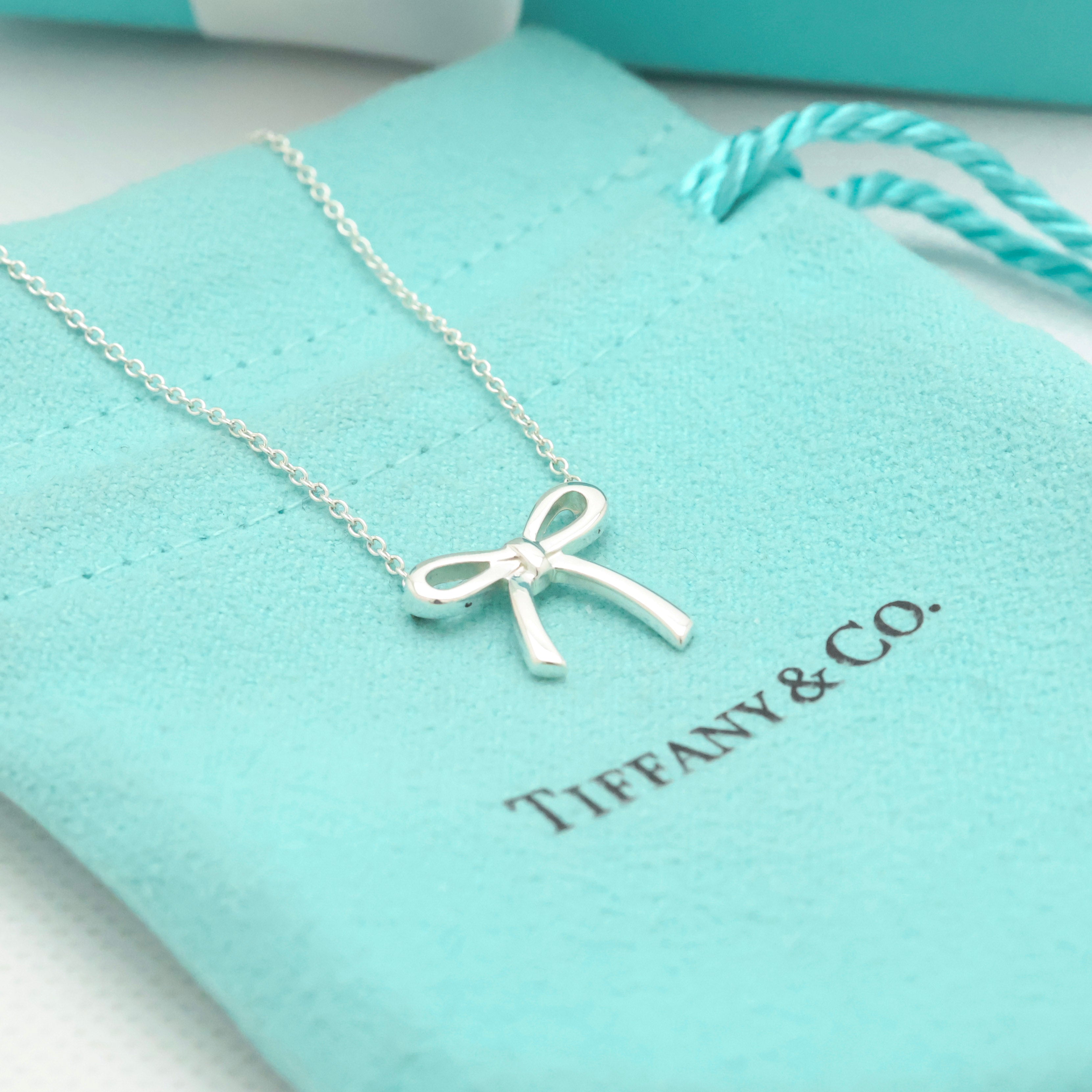 Tiffany & Co. Ribbon Bow Necklace Pendant  Sterling Silver 925 