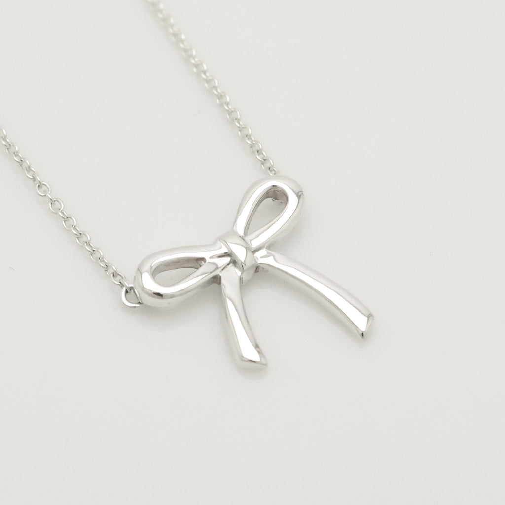 Tiffany & Co. Ribbon Bow Necklace Pendant  Sterling Silver 925 