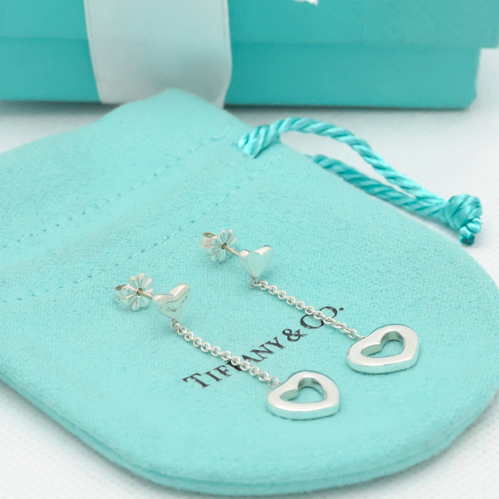 Tiffany & Co. Heart Link Drop Dangle Stud Earrings Sterling Silver 925