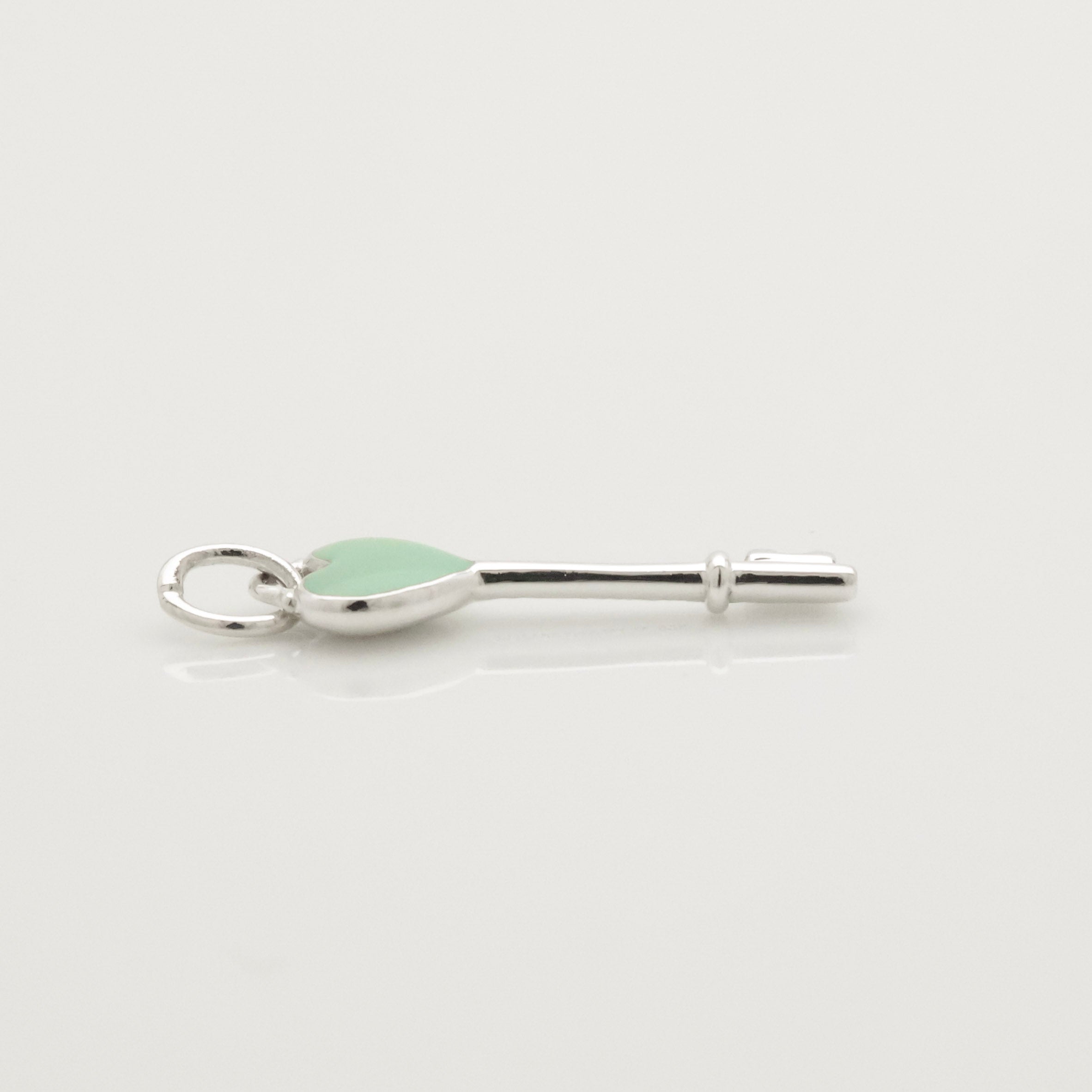 Tiffany & Co. Blue Enamel Heart Key Pendant Charm Sterling Silver 925　